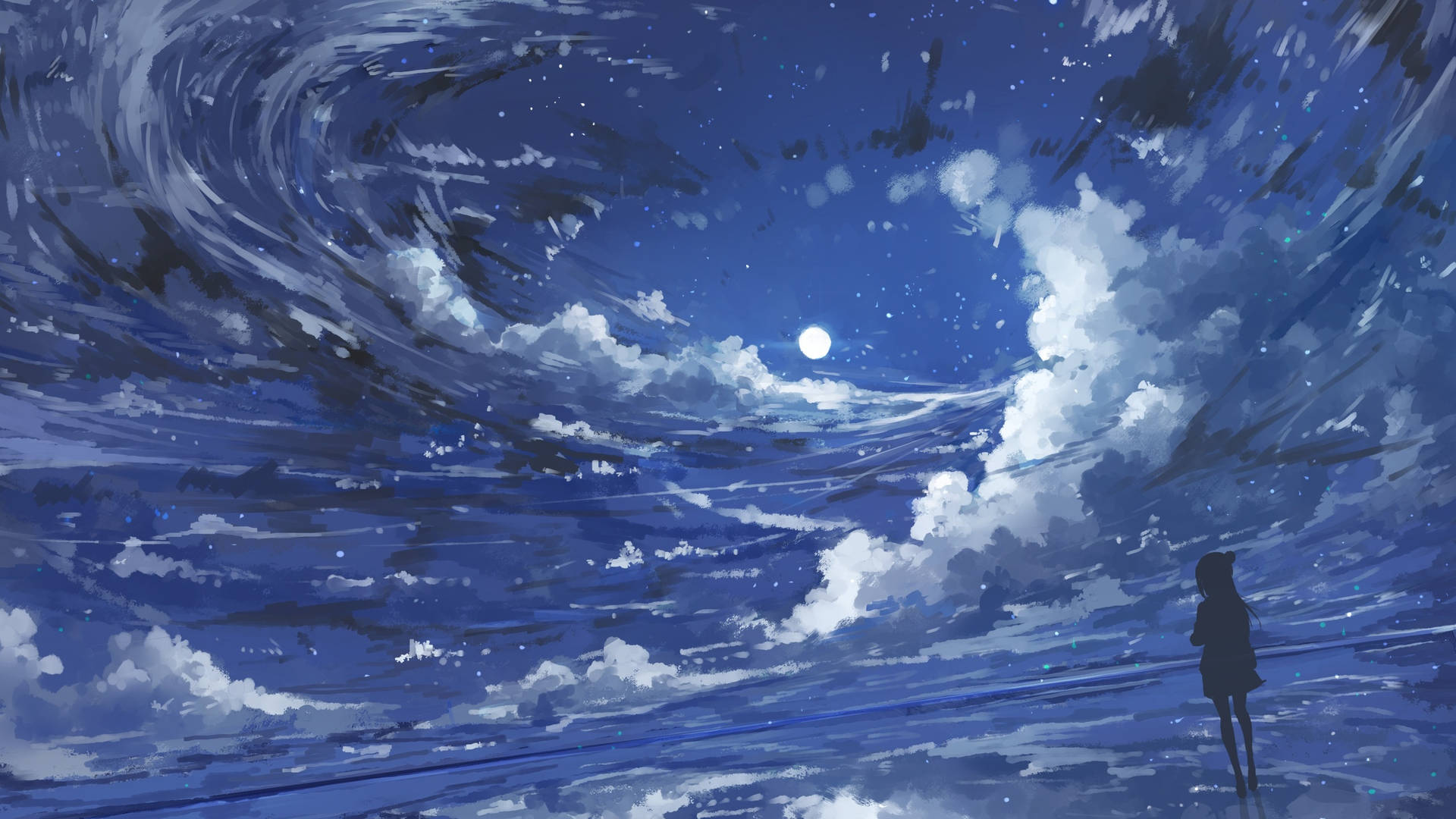 Anime Luna 4K Chica Nube Cielo Nublado