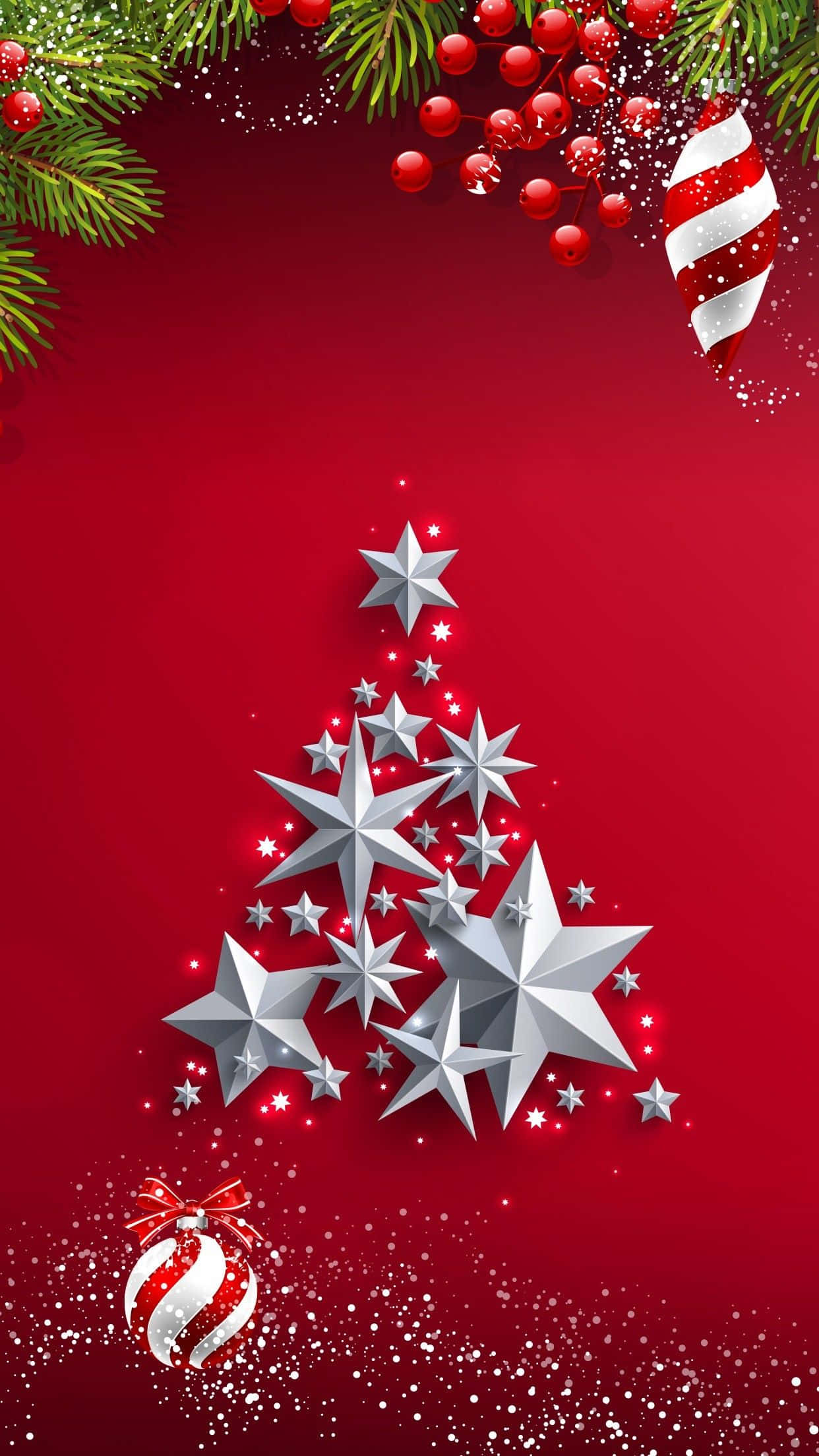Árbol de Navidad con estrellas sobre fondo rojo Fondos de pantalla