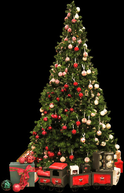 Árbol de Navidad decorado con tren eléctrico Fondos de pantalla