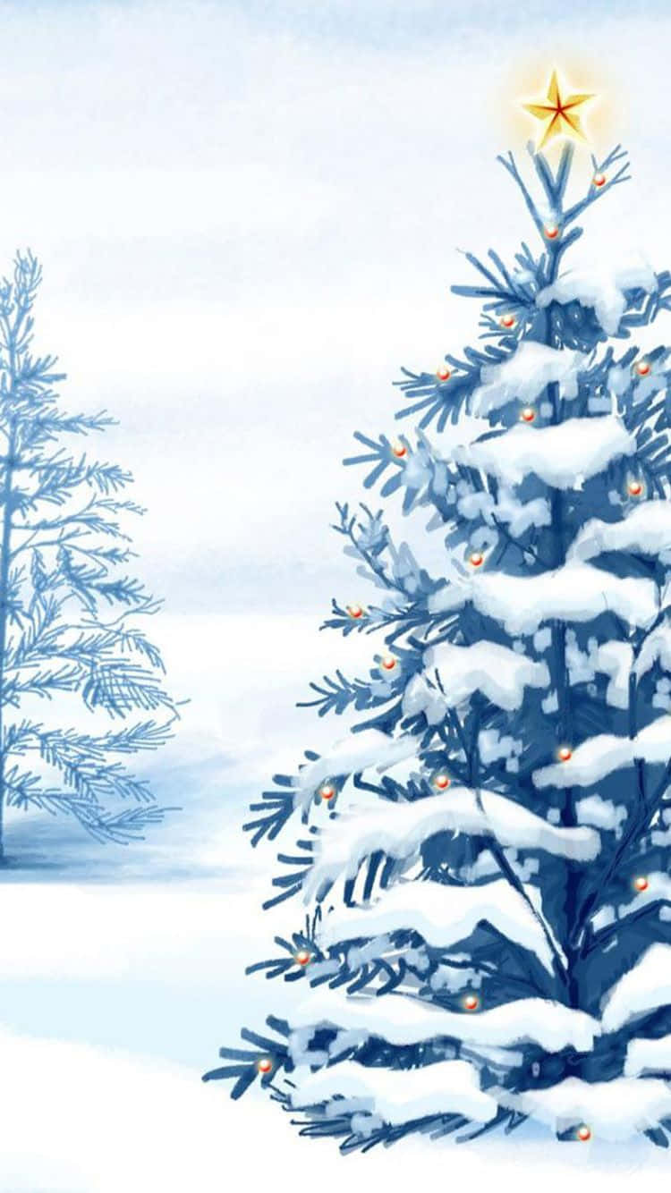 Árbol de Navidad de hoja perenne con nieve para iPhone Fondos de pantalla