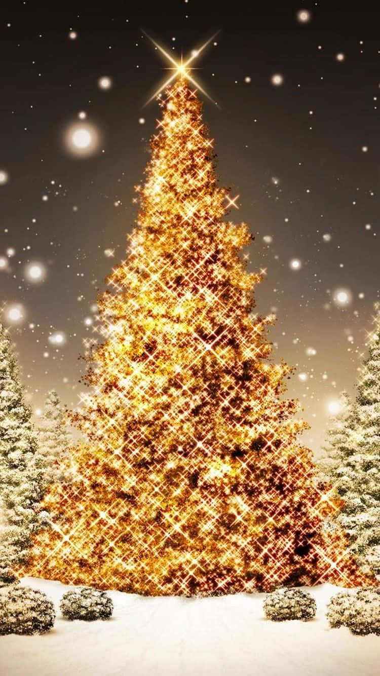Árbol de Navidad Dorado con Nieve para iPhone Fondos de pantalla