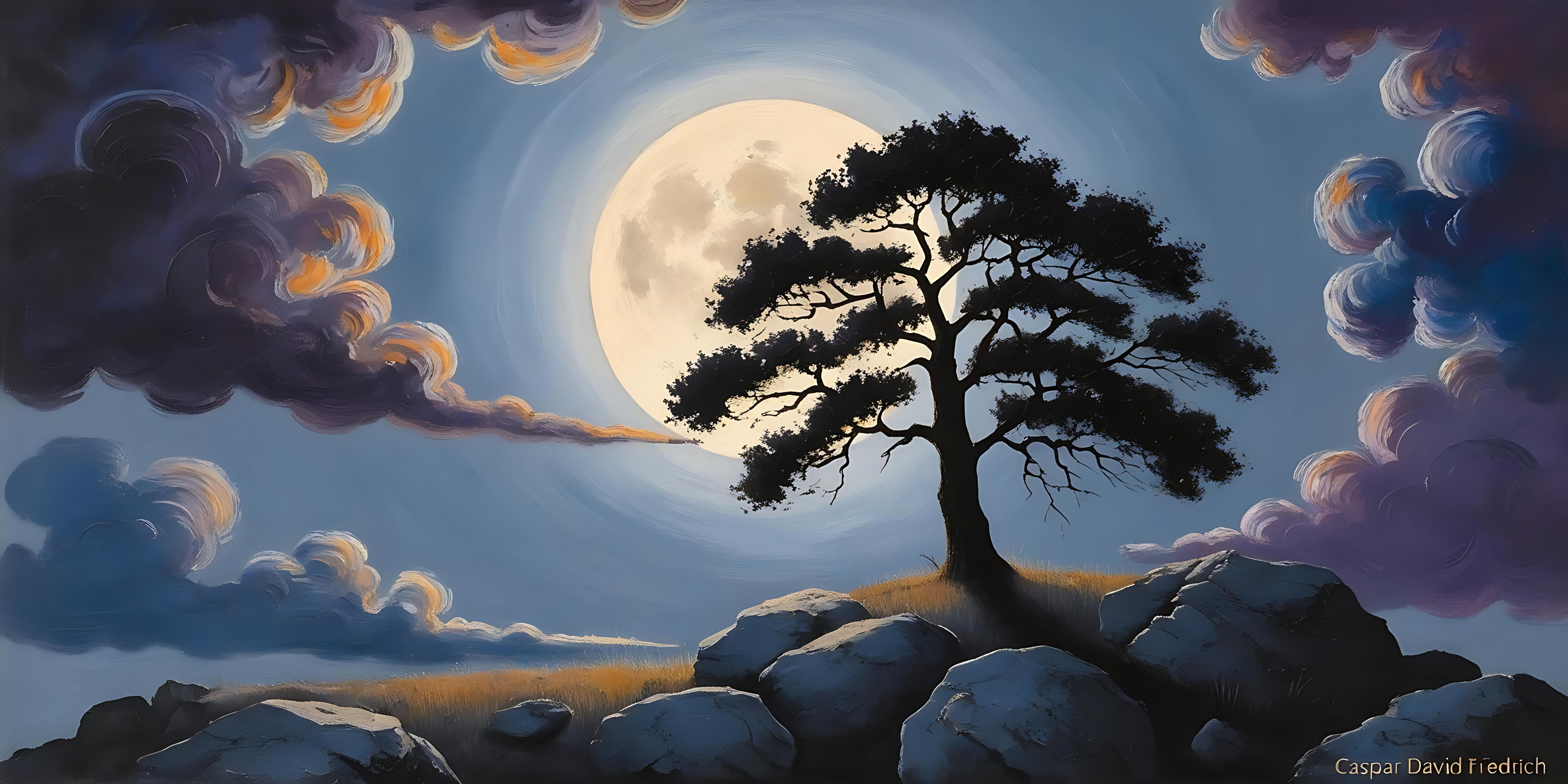 Árbol solitario en la montaña bajo la luz de la luna Fondos de pantalla