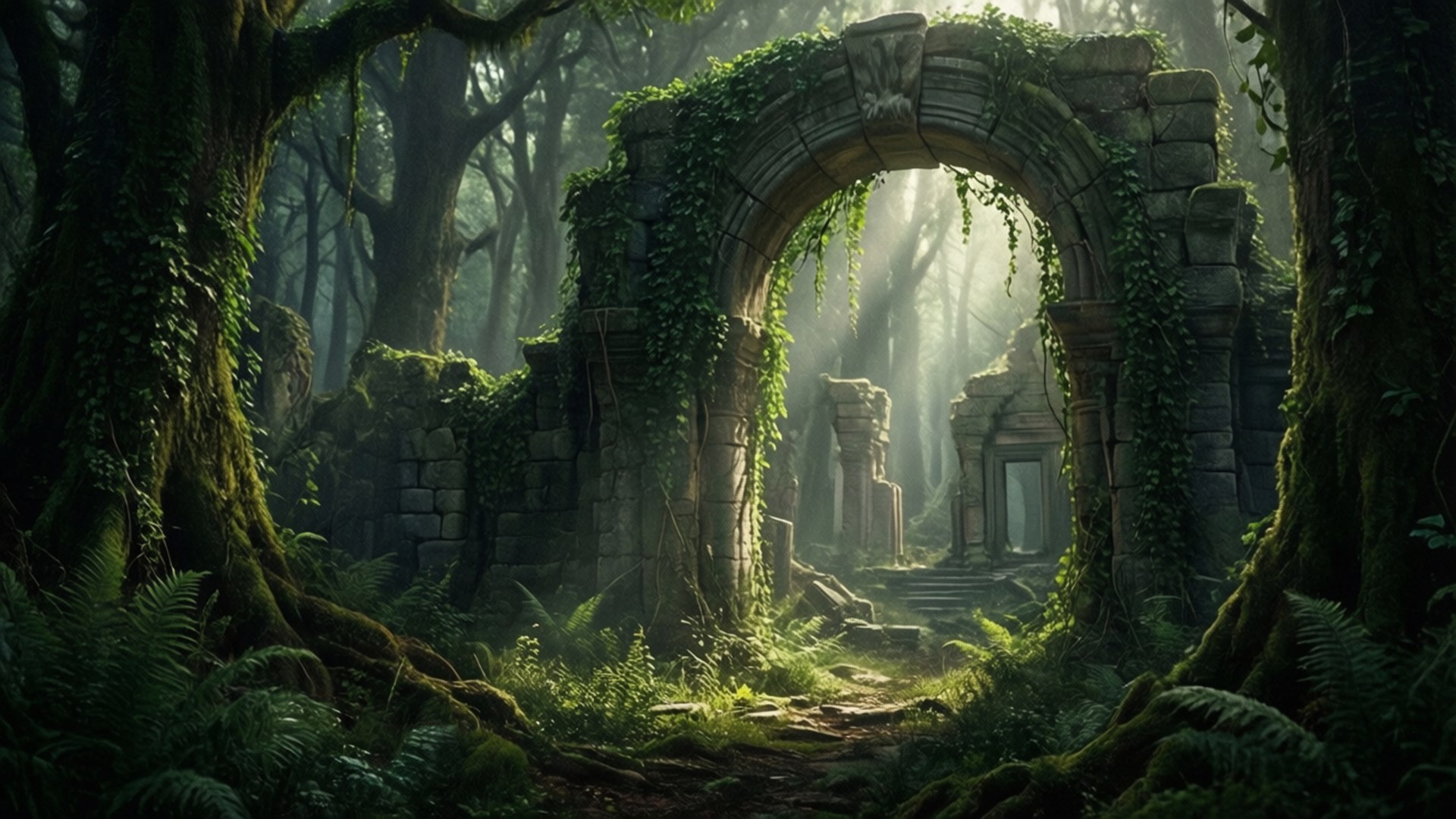 Arco de Piedra Antiguo en el Bosque Fondos de pantalla