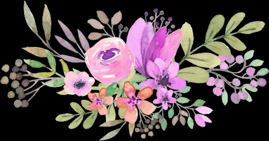 Arreglo Floral en Acuarela_ Fondo Negro.JPG Fondos de pantalla