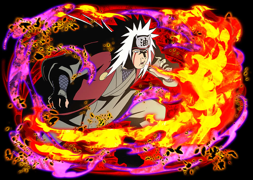 Arte de anime de Jiraiya y su técnica de fuego Fondos de pantalla