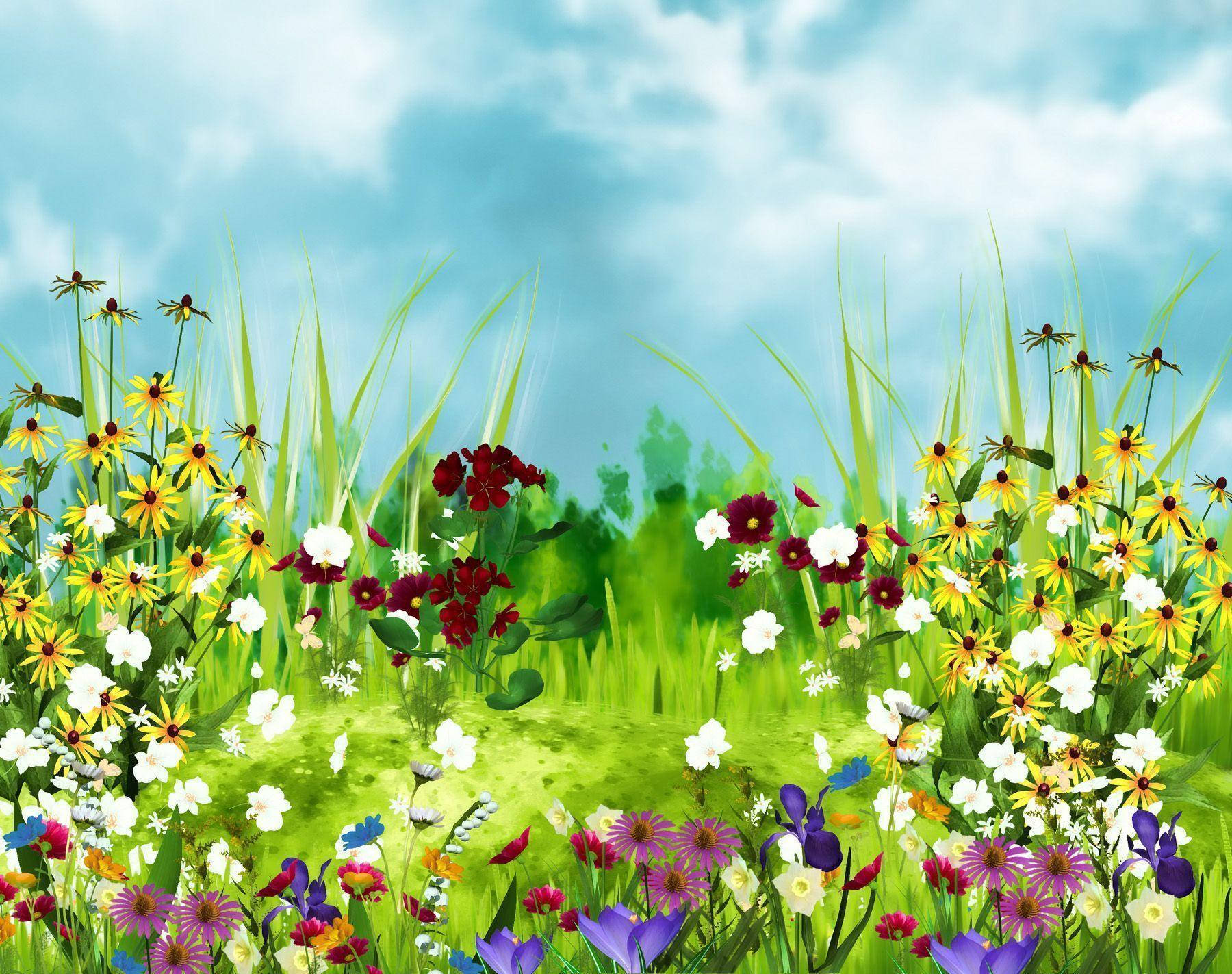 Arte de campo de flores primaverales lindas Fondos de pantalla