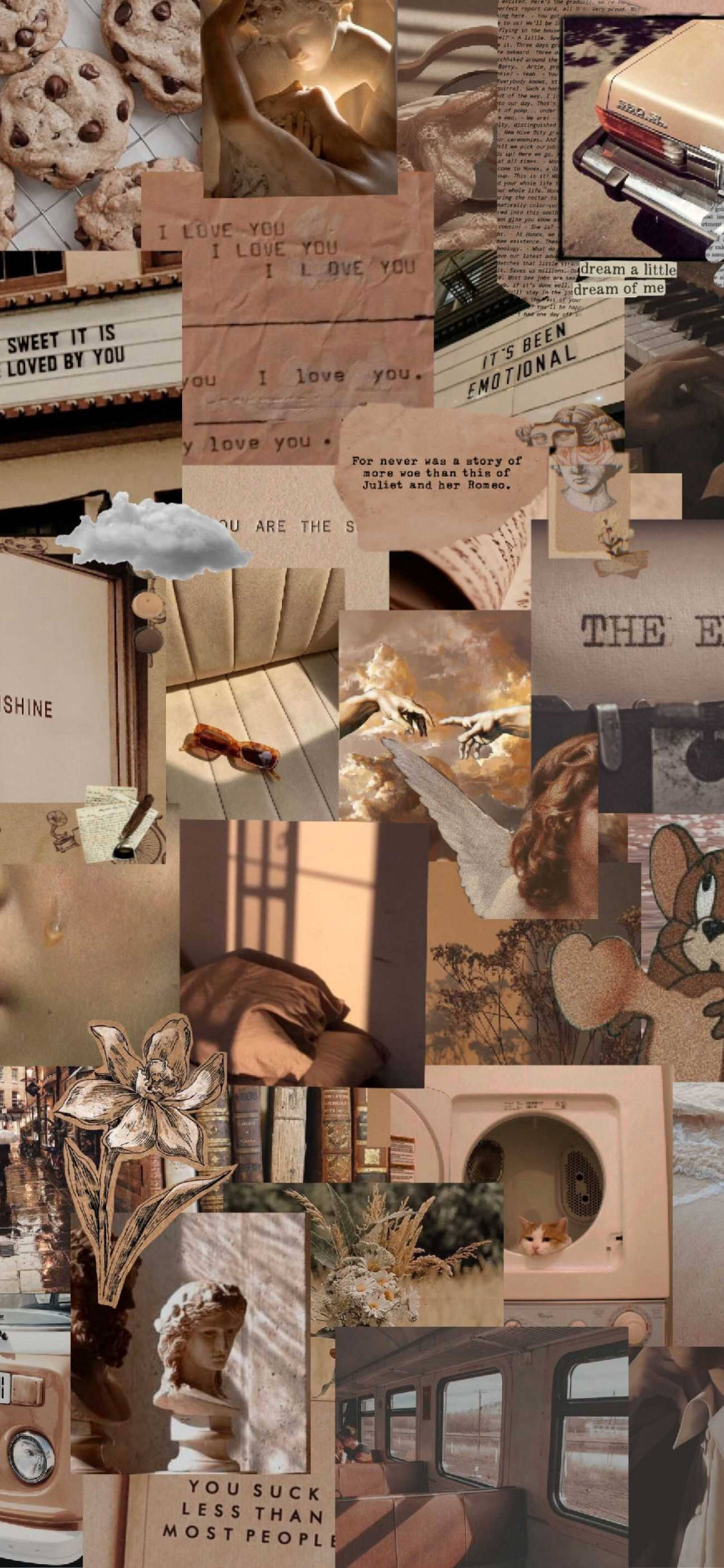 Arte de Collage Estético en Beige y Marrón Fondos de pantalla