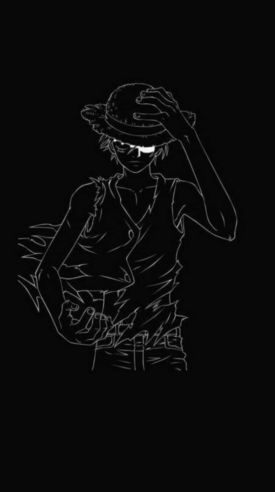 Arte de contorno en blanco y negro de Luffy para teléfono Fondos de pantalla