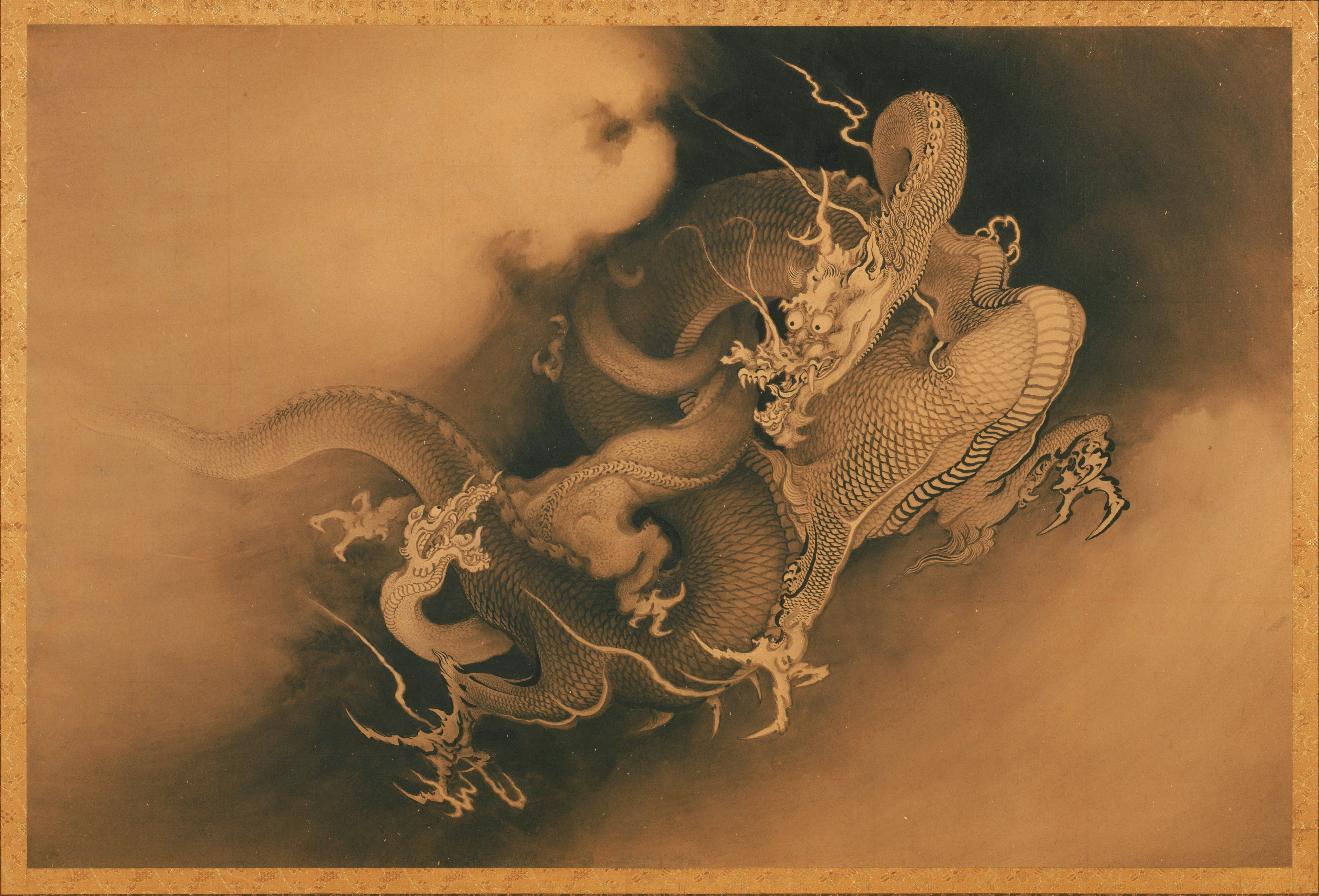 Arte de dragón japonés sobre nubes espesas Fondos de pantalla