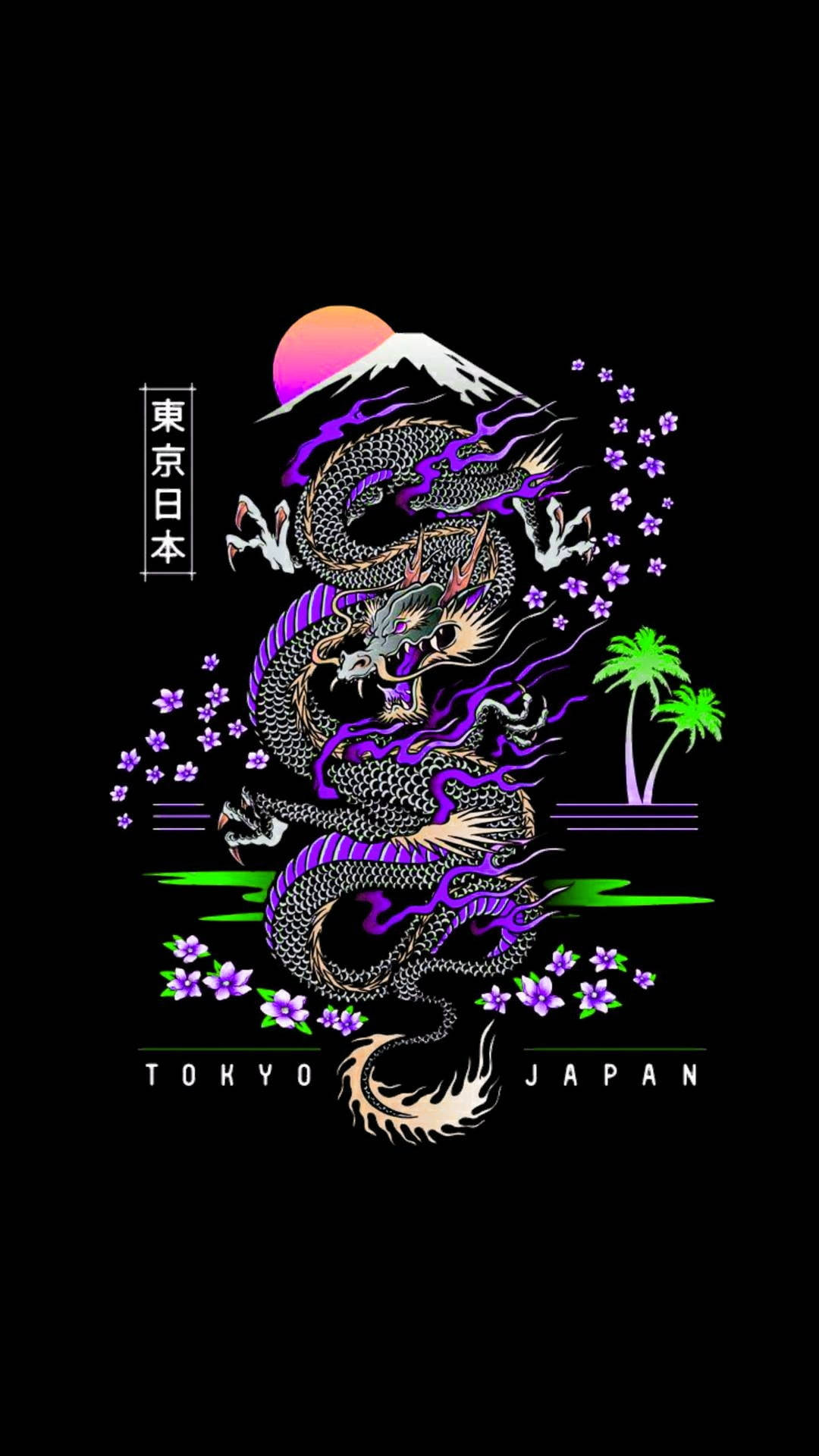 Arte de dragón japonés con el Monte Fuji Fondos de pantalla