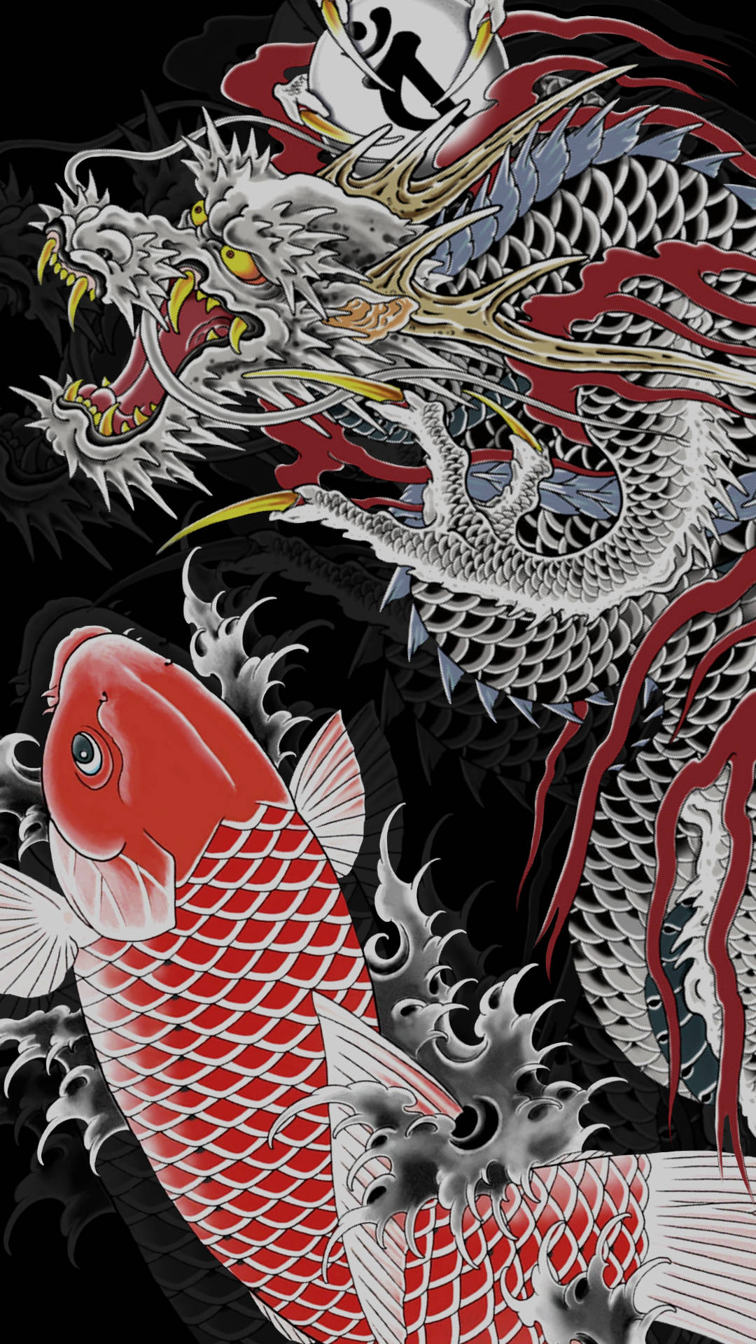 Arte de Dragón Japonés y Koi Japonés Fondos de pantalla