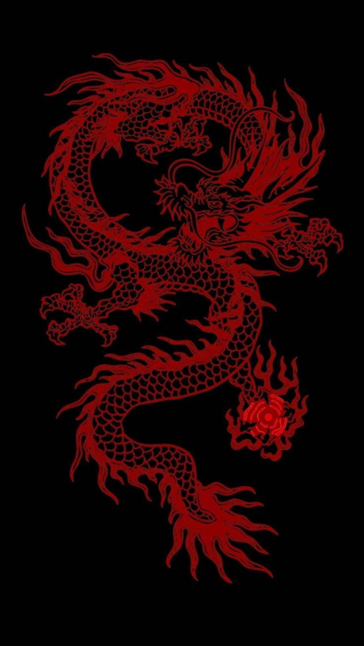 Arte de Dragón Japonés Contorno Rojo Neón Fondos de pantalla