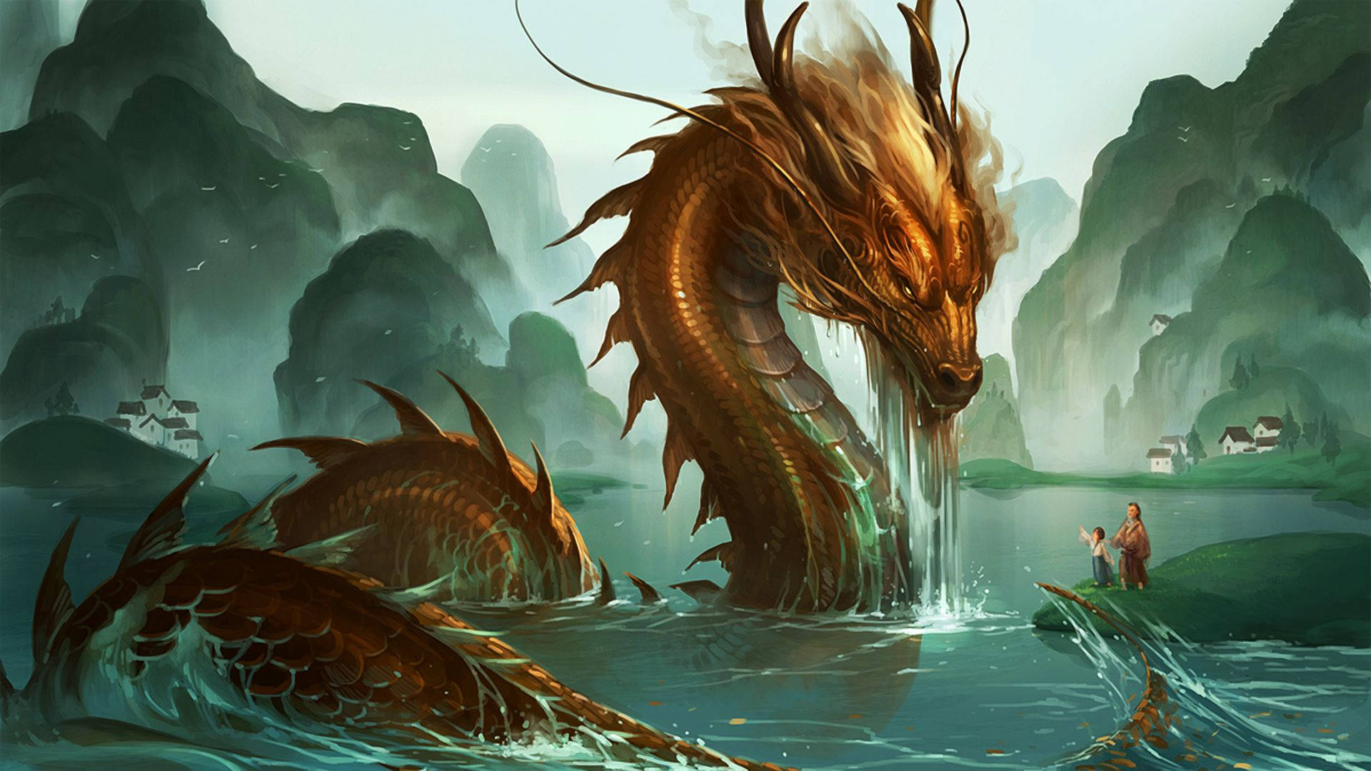 Arte de Dragón Japonés Majestuoso Dragón de Río Fondos de pantalla