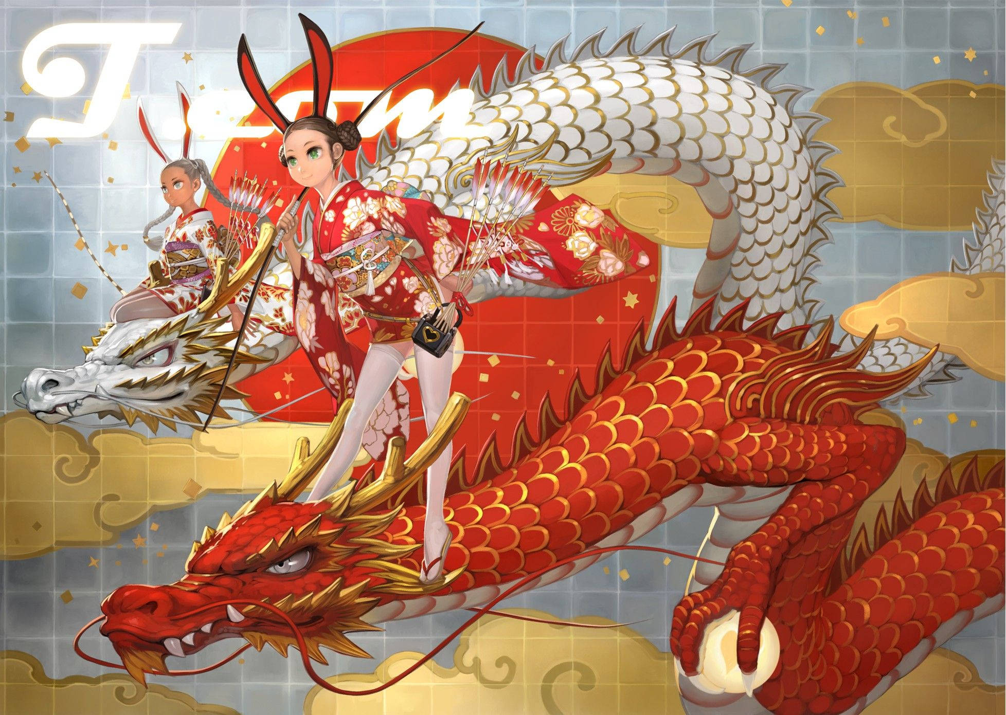 Arte de dragón japonés con escamas doradas Fondos de pantalla