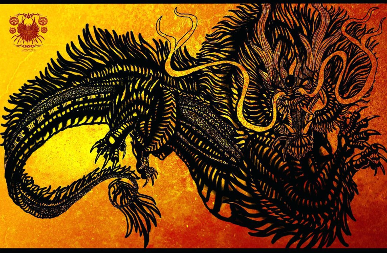 Arte de dragón japonés con escamas negras Fondos de pantalla