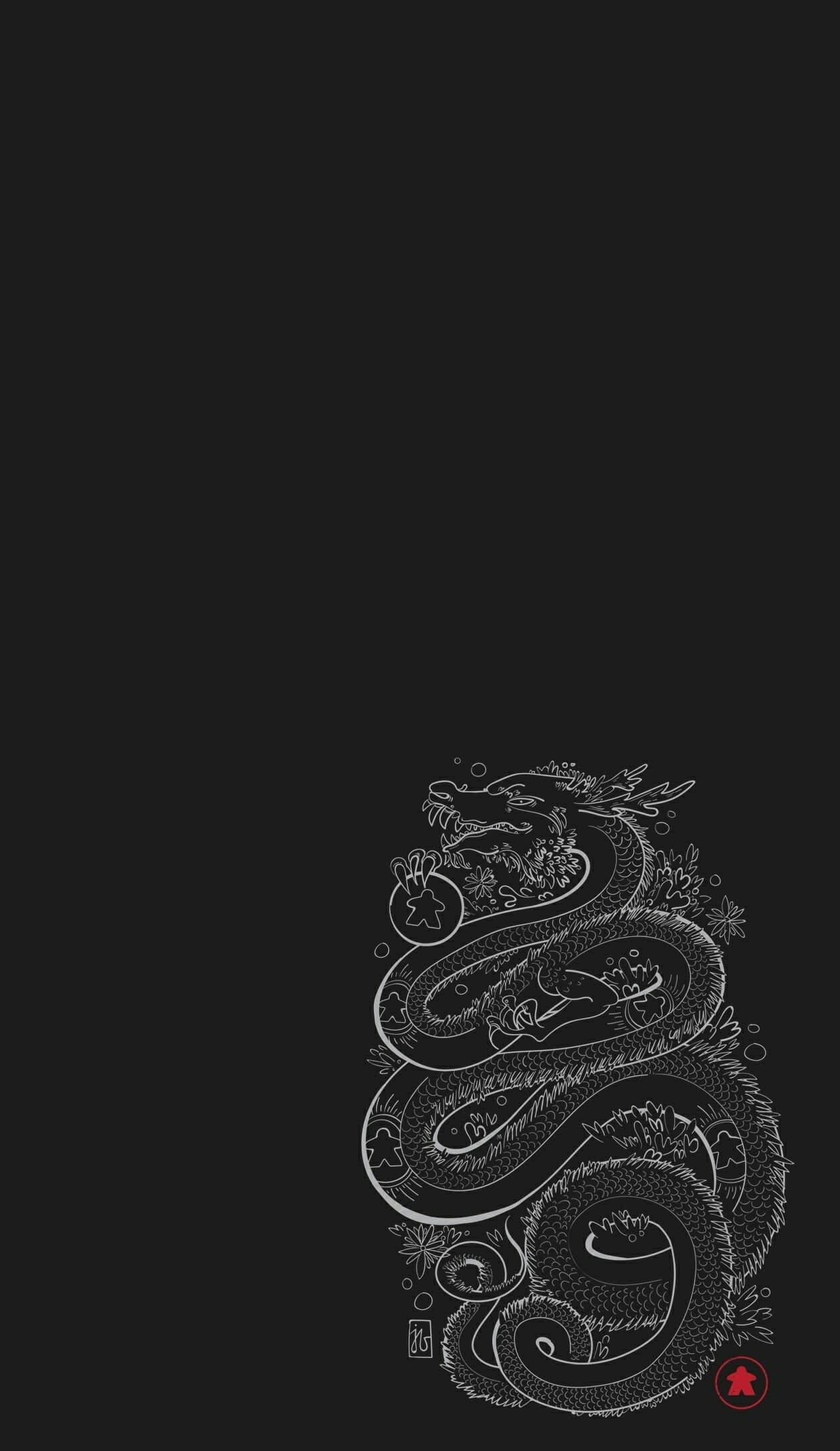 Arte de dragón japonés con esténcil blanco de dragón Fondos de pantalla
