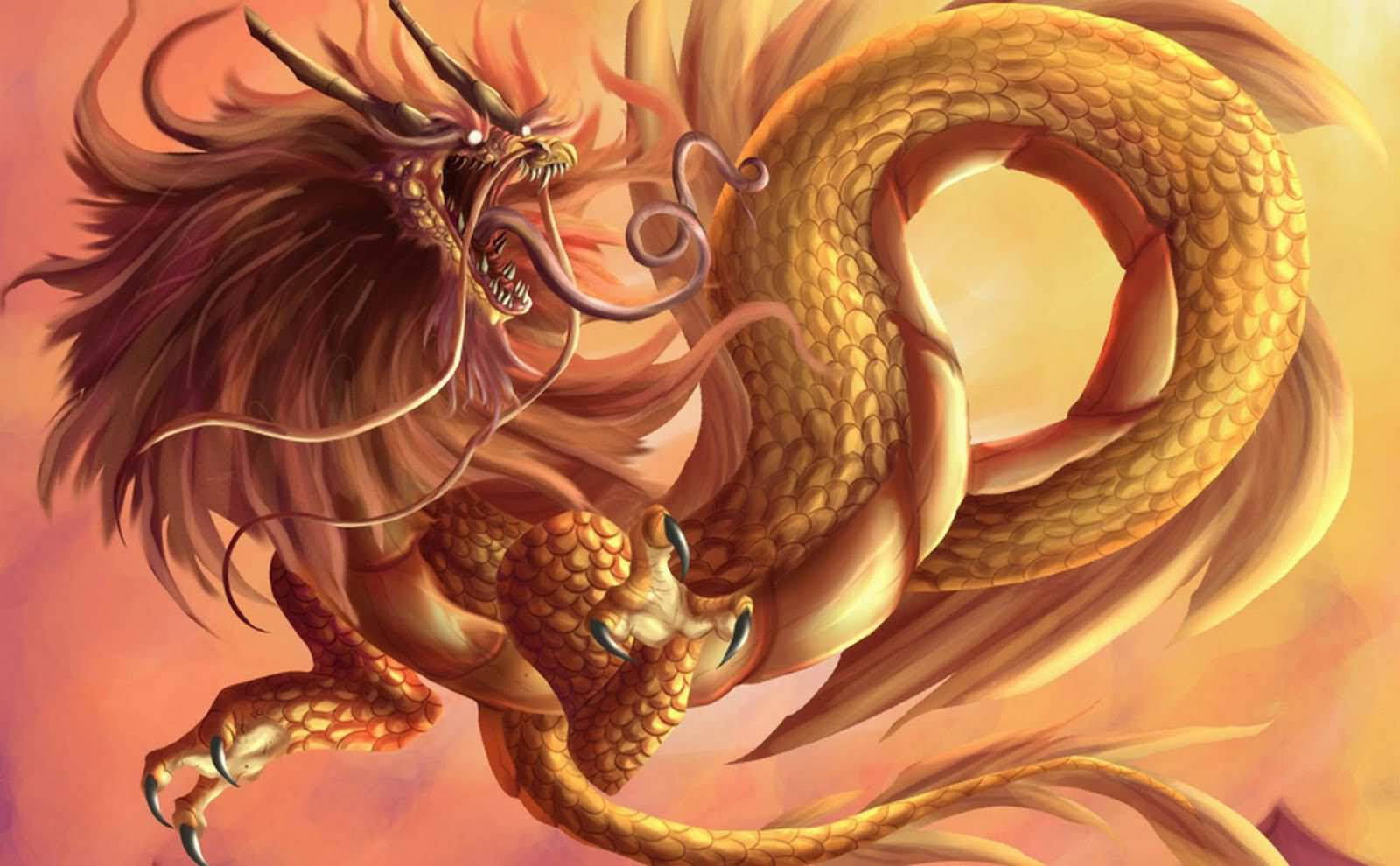 Arte de dragón japonés con melena dorada Fondos de pantalla