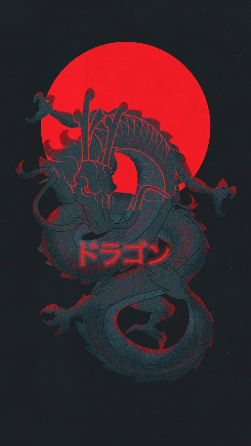 Arte de dragón japonés con sol rojo Fondos de pantalla