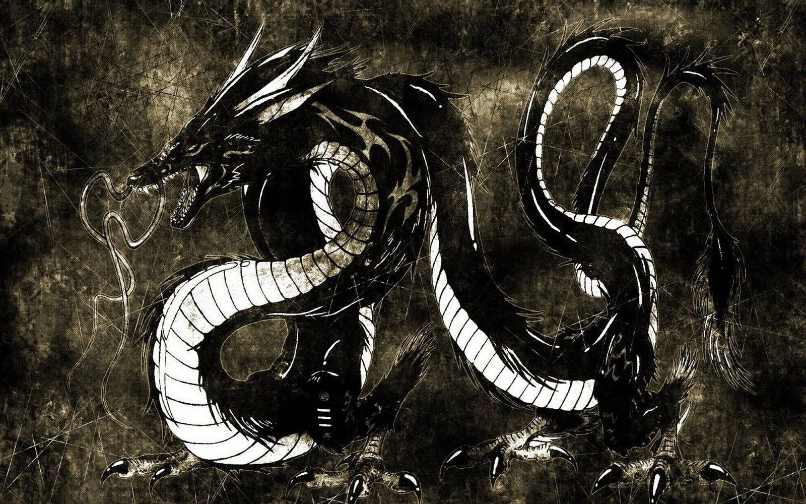Arte de Dragón Japonés Místico de Escamas Negras Fondos de pantalla