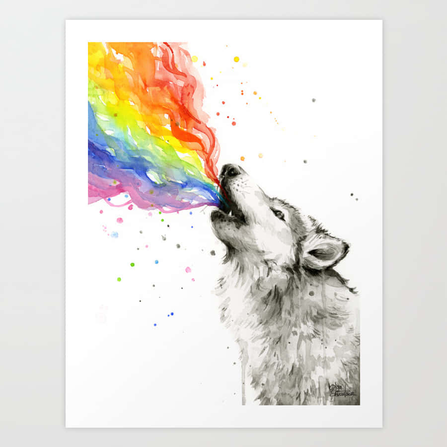 Arte de Lobo Respirando Arcoíris Fondos de pantalla