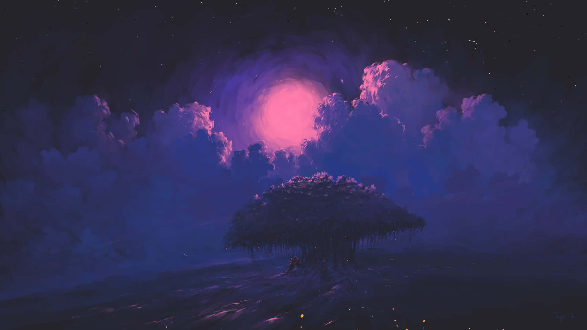Arte de luna rosa en el cielo pintado Fondos de pantalla