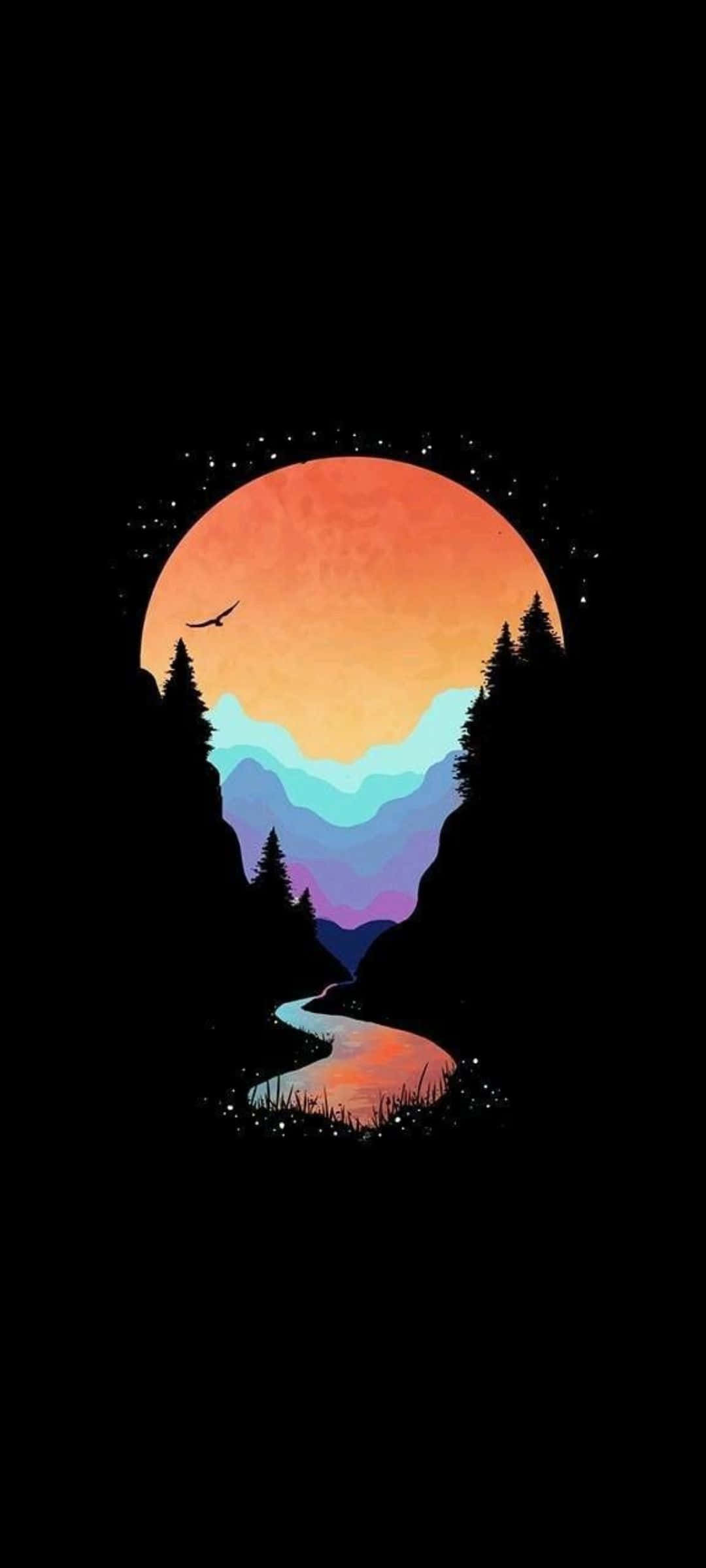 Arte de Silueta de Montaña al Atardecer Fondos de pantalla