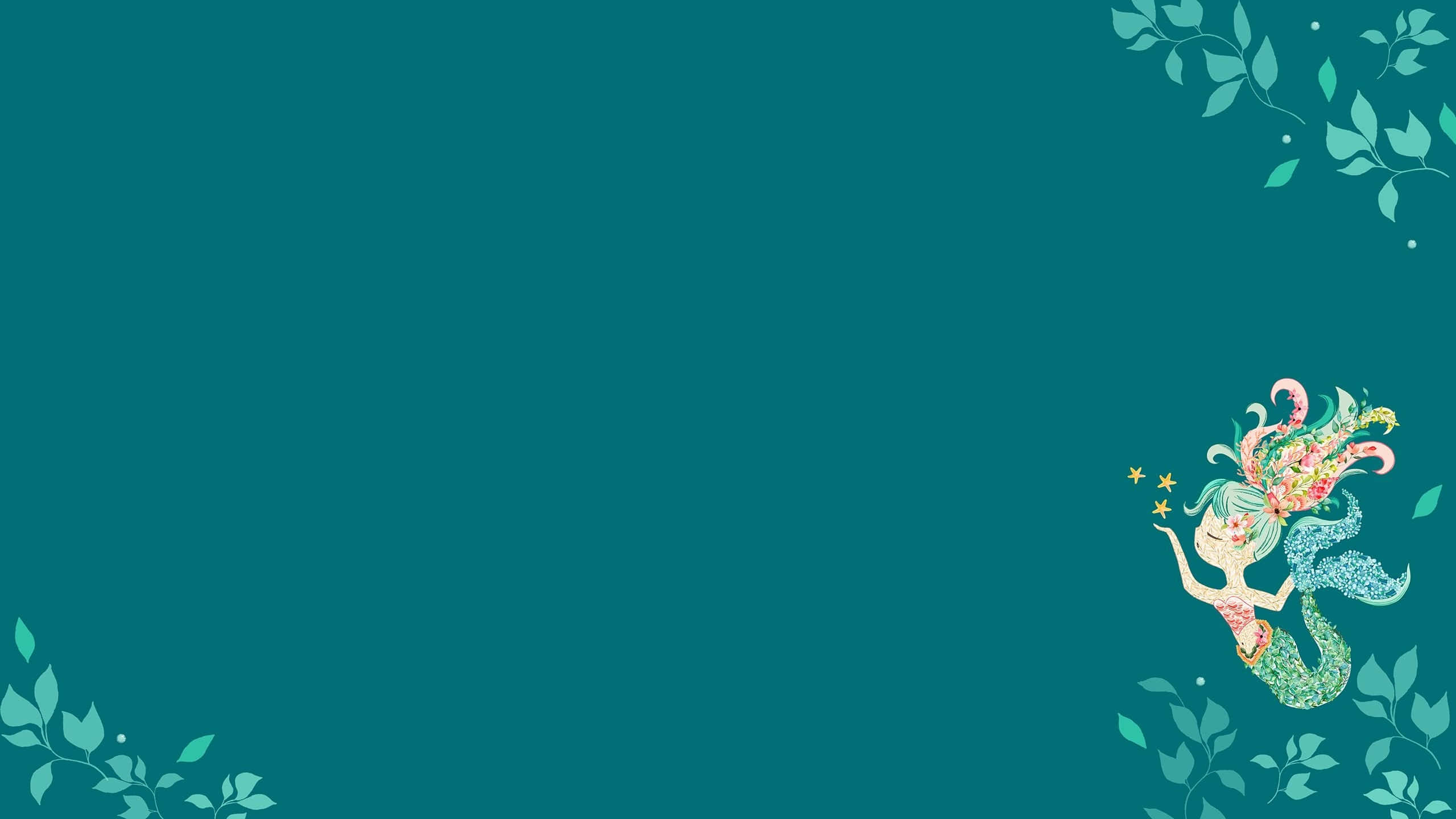 Arte de Sirena en Fondo Verde Azulado para Escritorio Fondos de pantalla