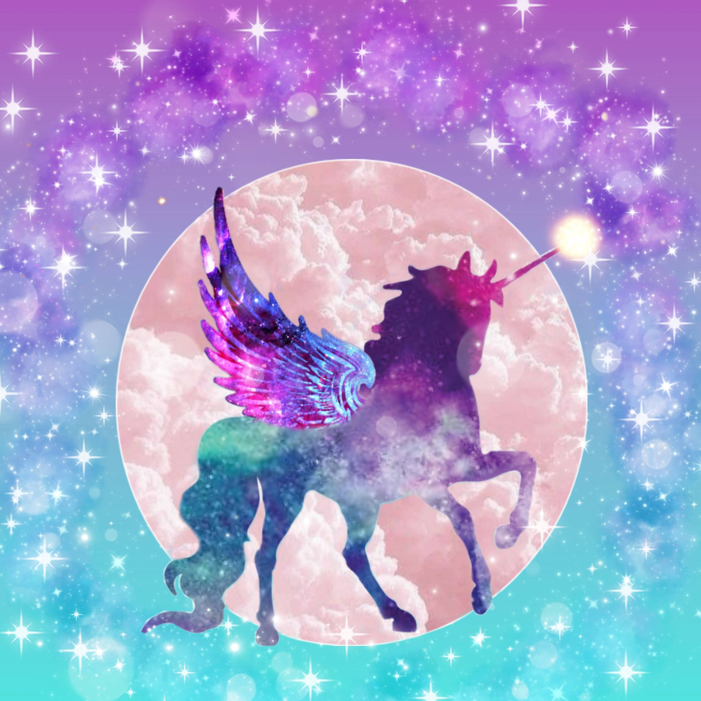 Arte de Unicornio Silueta en Galaxia Mágica Fondos de pantalla