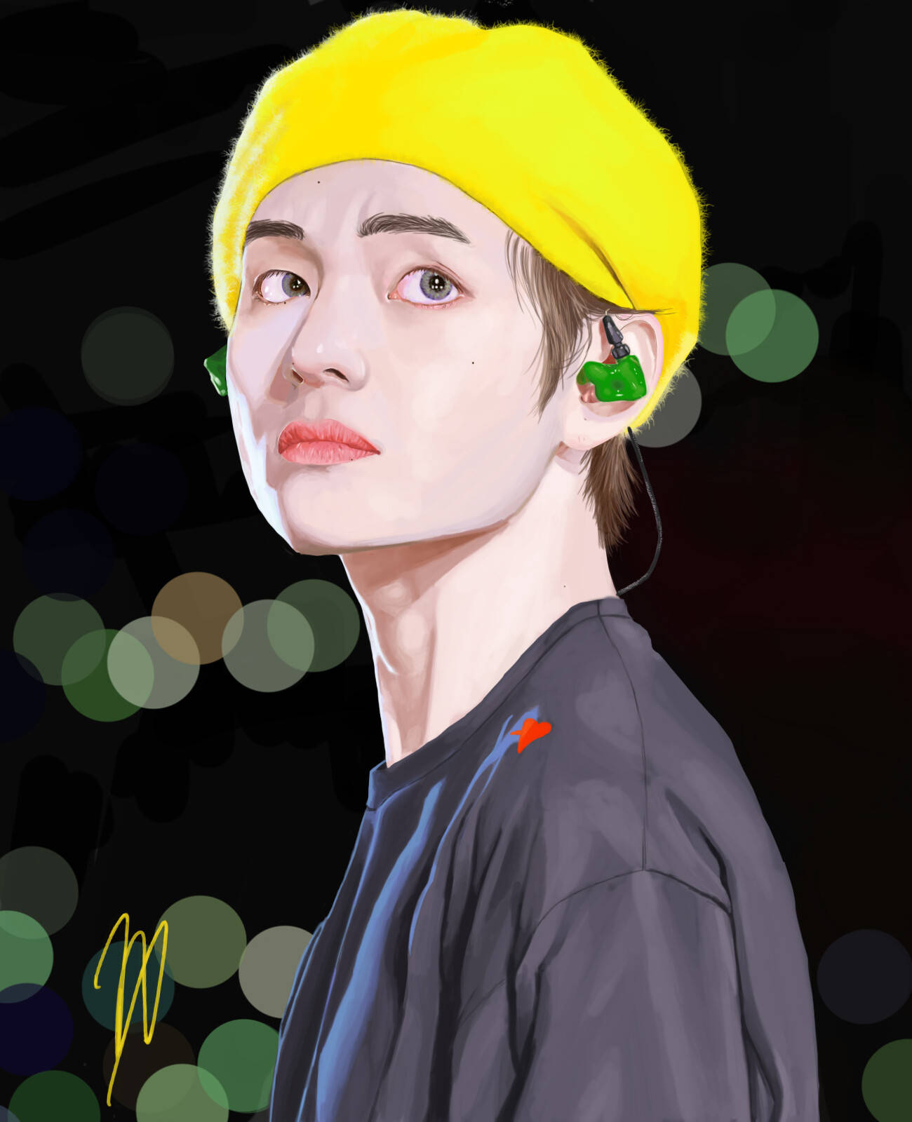 Arte de V de BTS con boina amarilla Fondos de pantalla