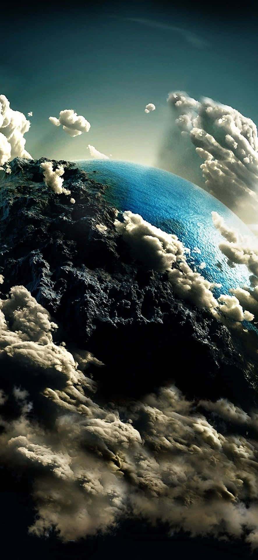 Arte digital 4K de la Tierra entre nubes 1080x2340 Fondos de pantalla