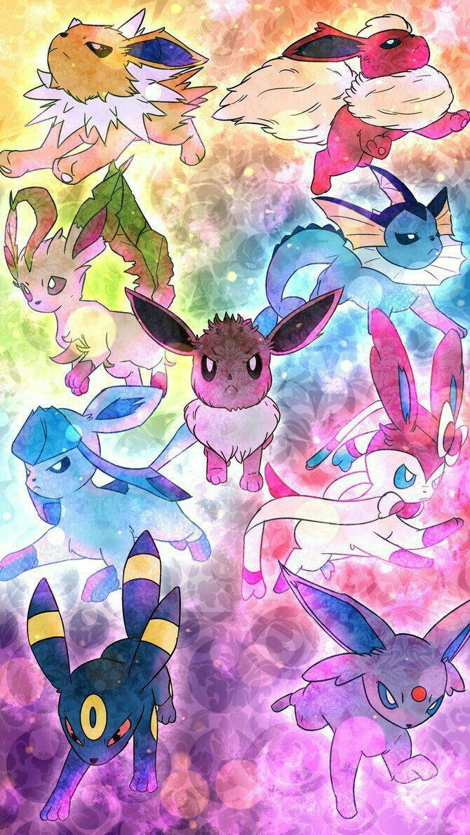 Arte digital colorido de adorables Eeveelutions Fondos de pantalla