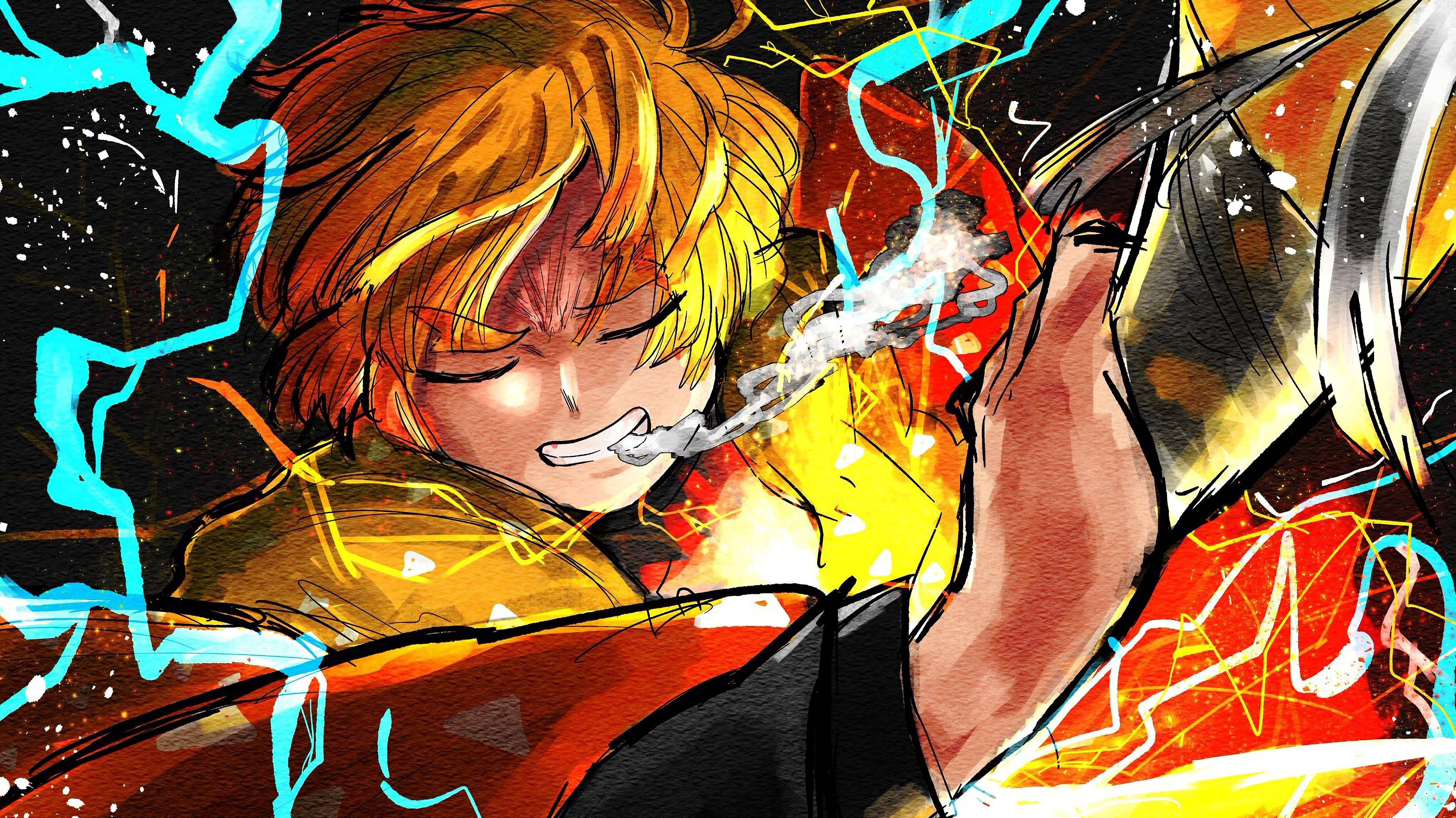 Arte digital de Zenitsu de Demon Slayer Fondos de pantalla
