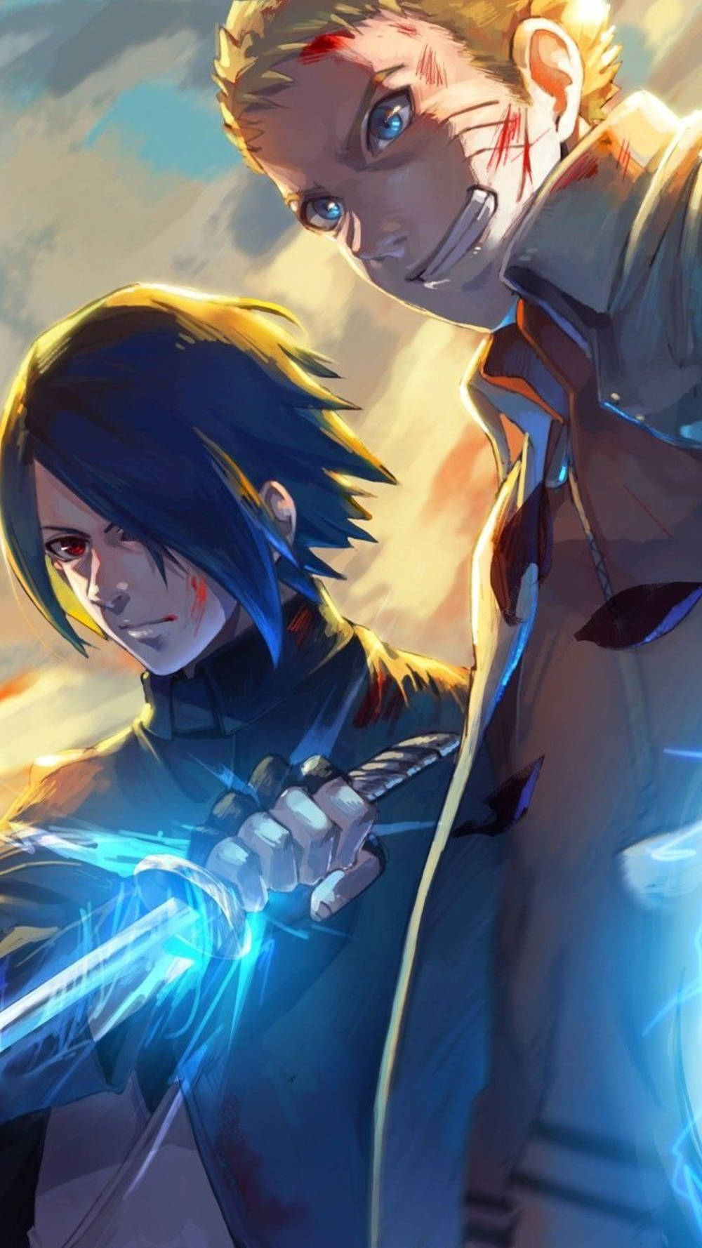Arte digital de Sasuke y Naruto de la nueva era para iPhone Fondos de pantalla