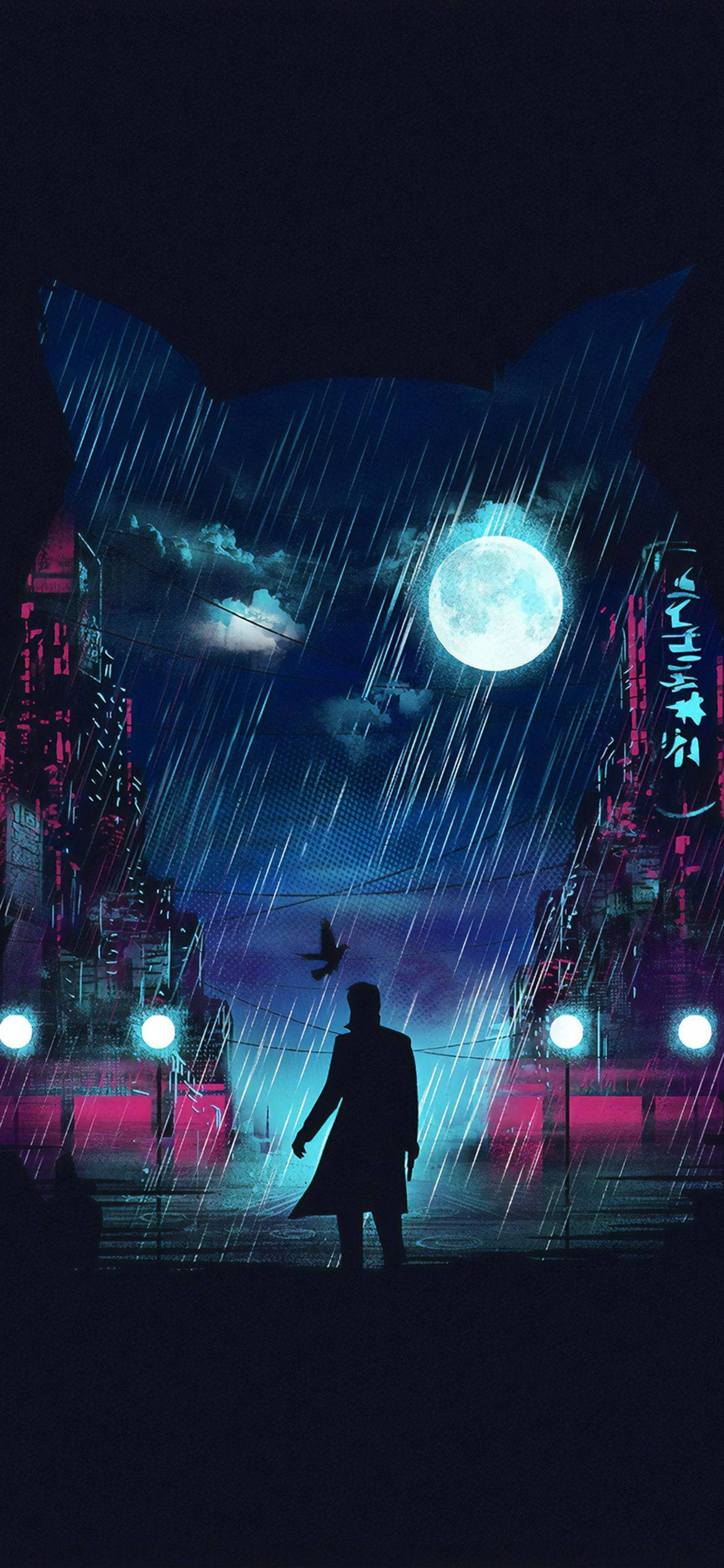 Arte Digital de Vista Urbana con Luna Llena Fondos de pantalla