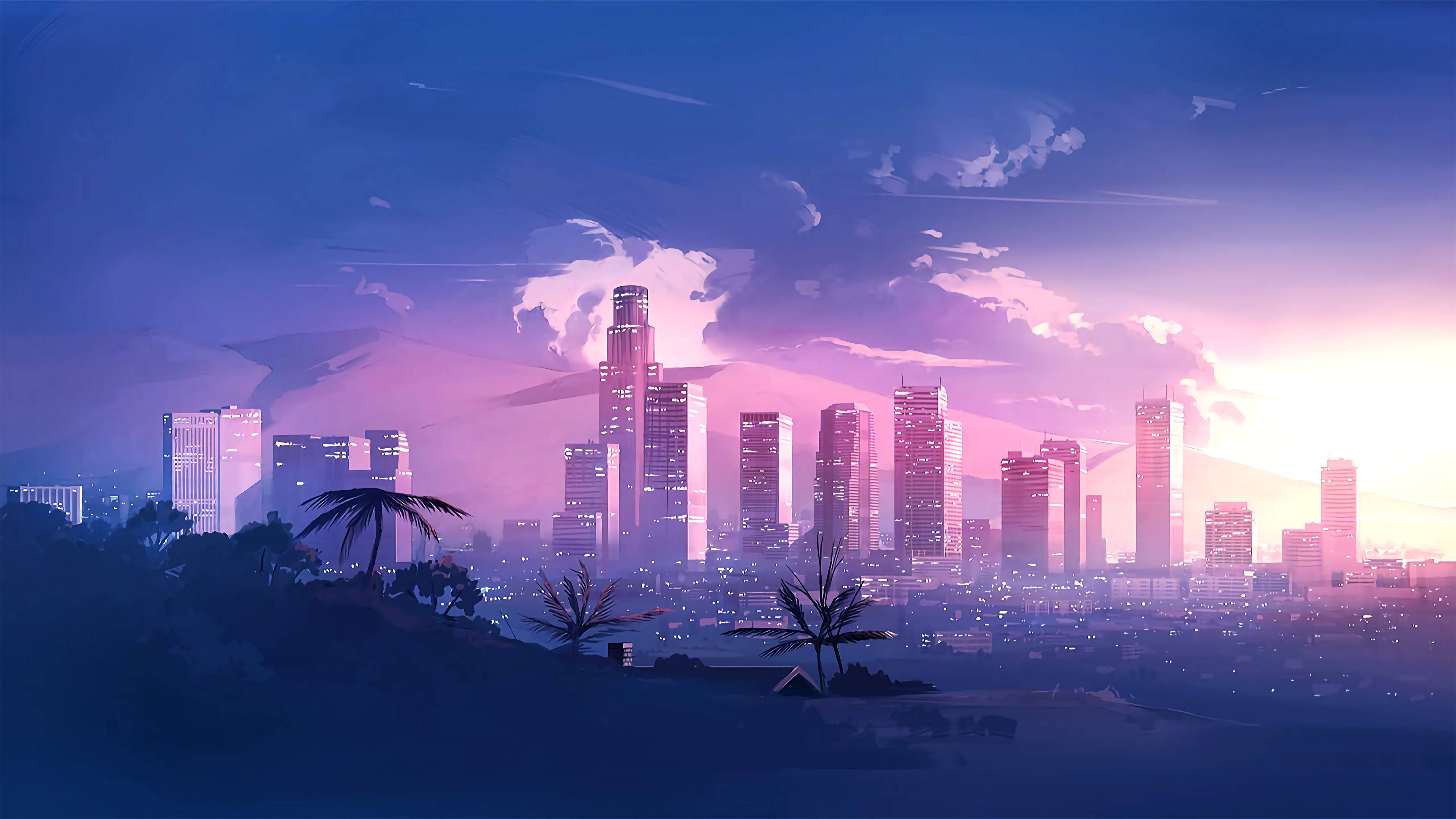 Arte digital del atardecer en Los Ángeles Fondos de pantalla