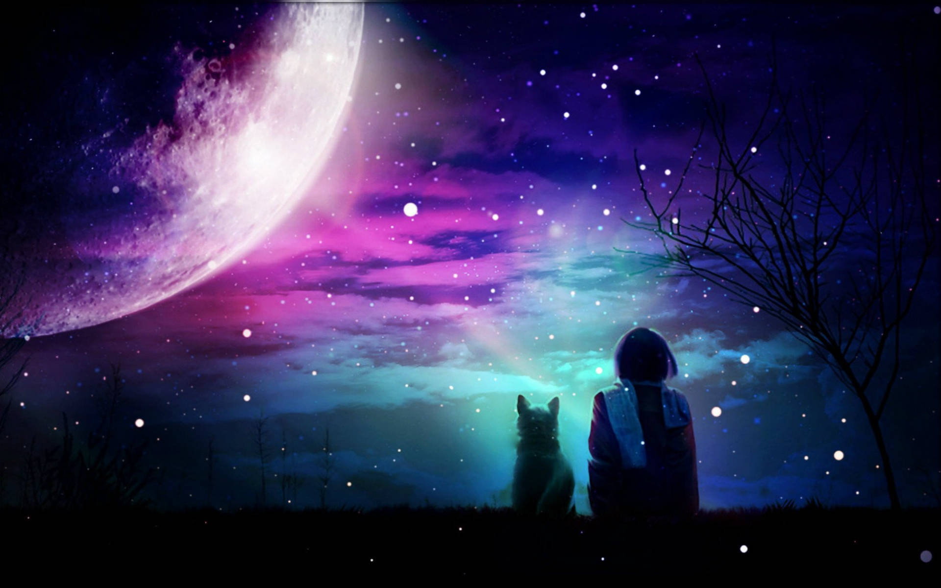 Arte Digital Luna Galáctica Púrpura Fondos de pantalla