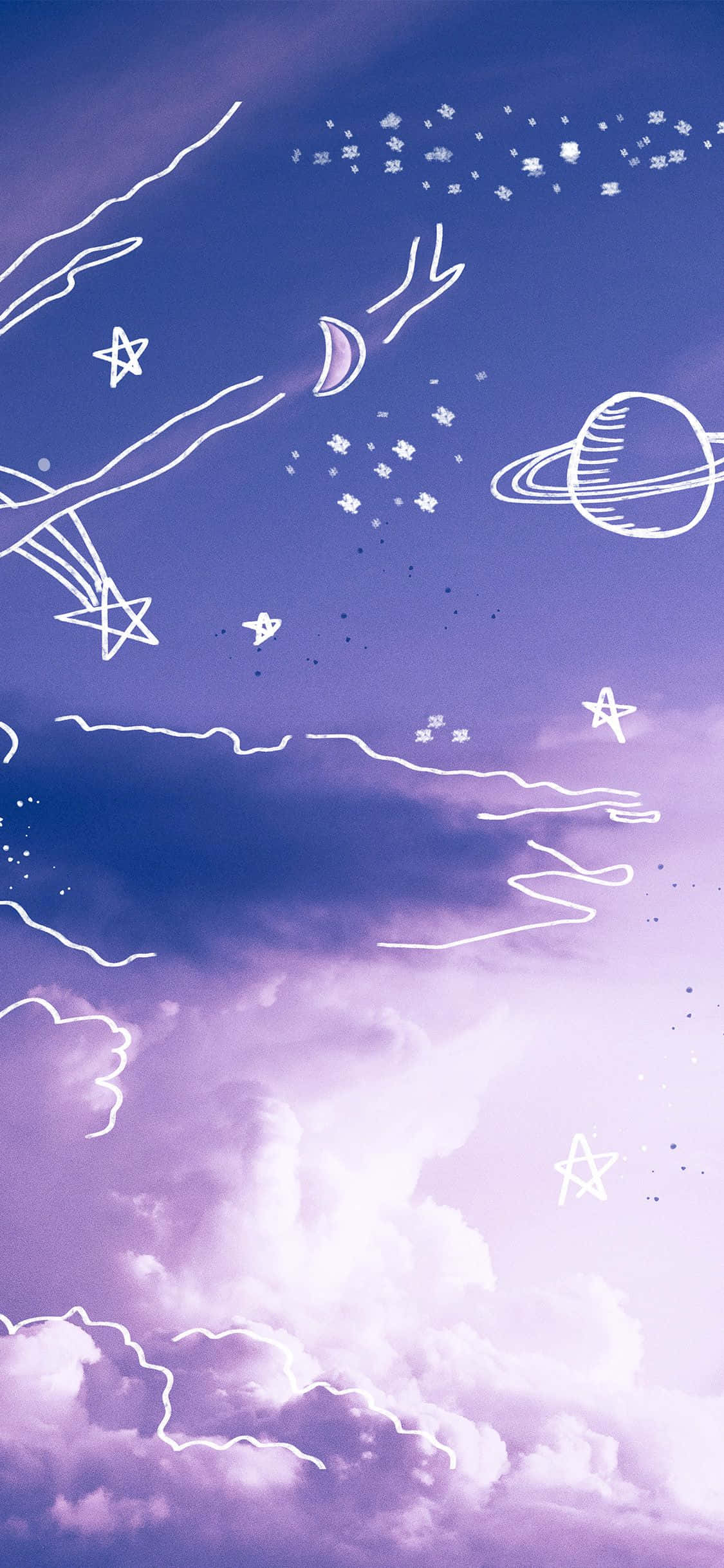 Arte Doodle Cielo Estético Pastel Púrpura iPhone Fondos de pantalla