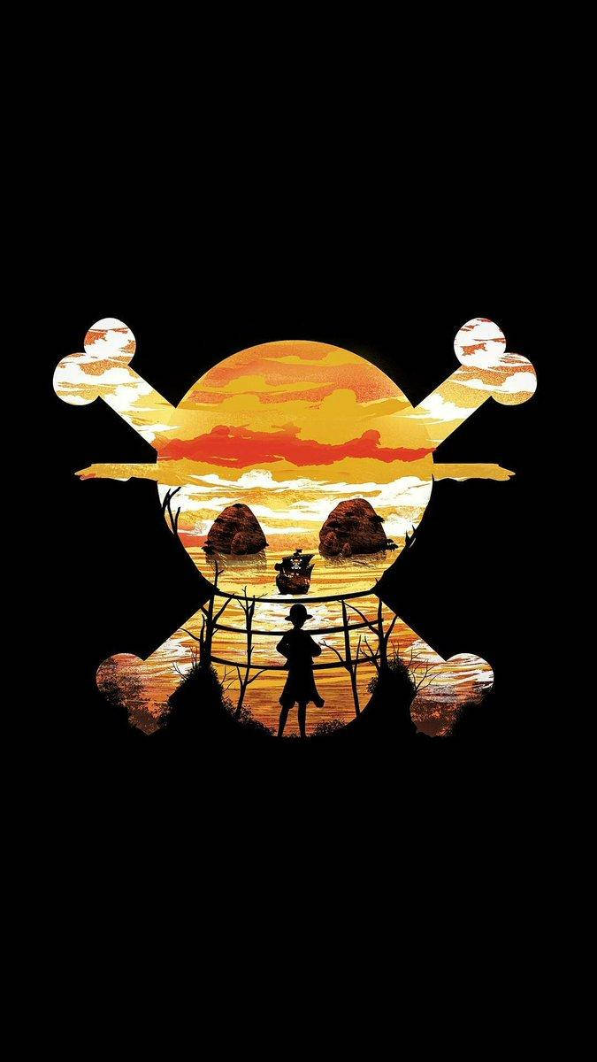 Arte en perspectiva del Jolly Roger de One Piece para teléfono Fondos de pantalla