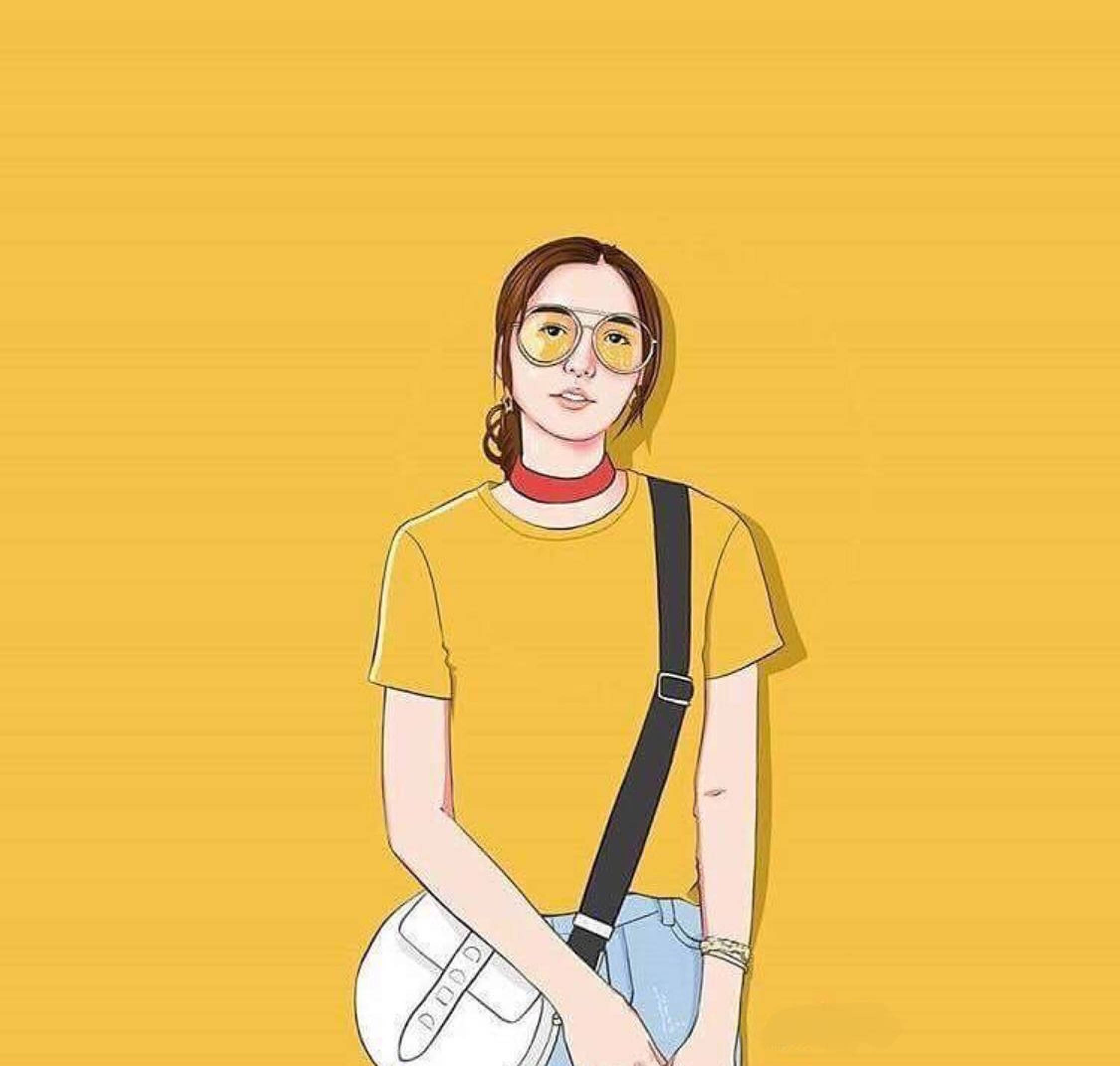 Arte estético de chica en amarillo mostaza Fondos de pantalla