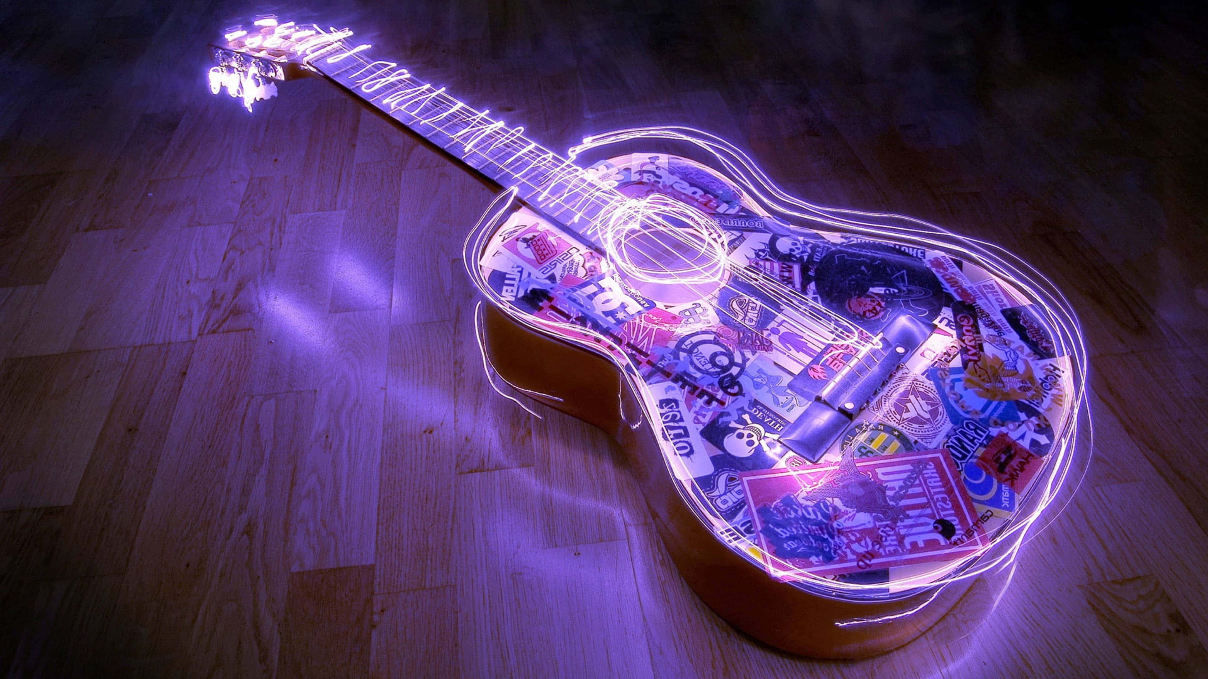Arte Estético de Guitarra en Neón Púrpura Fondos de pantalla