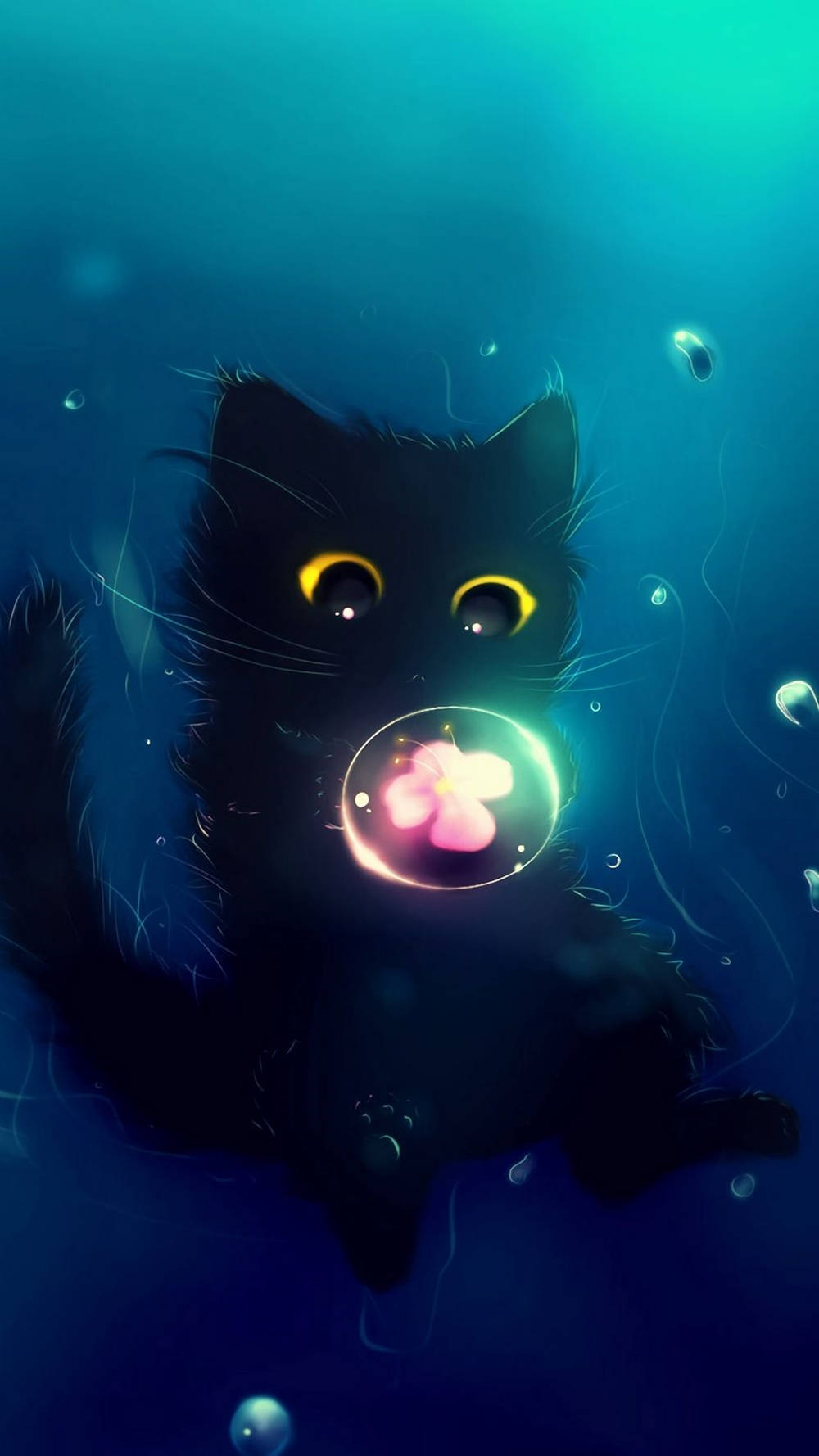 Arte Fantasía Océano Gato Negro iPhone Fondos de pantalla