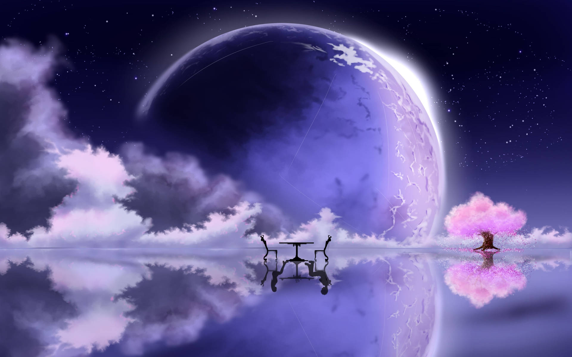 Arte Fantástico de Luna Galáctica y Lago Fondos de pantalla