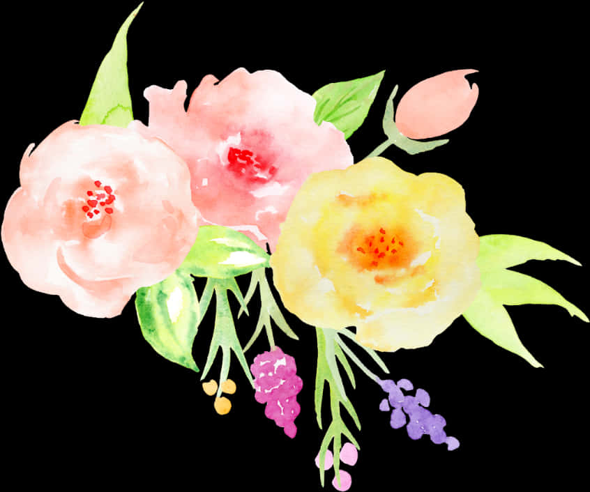 Arte floral en acuarela rosa y amarillo Fondos de pantalla