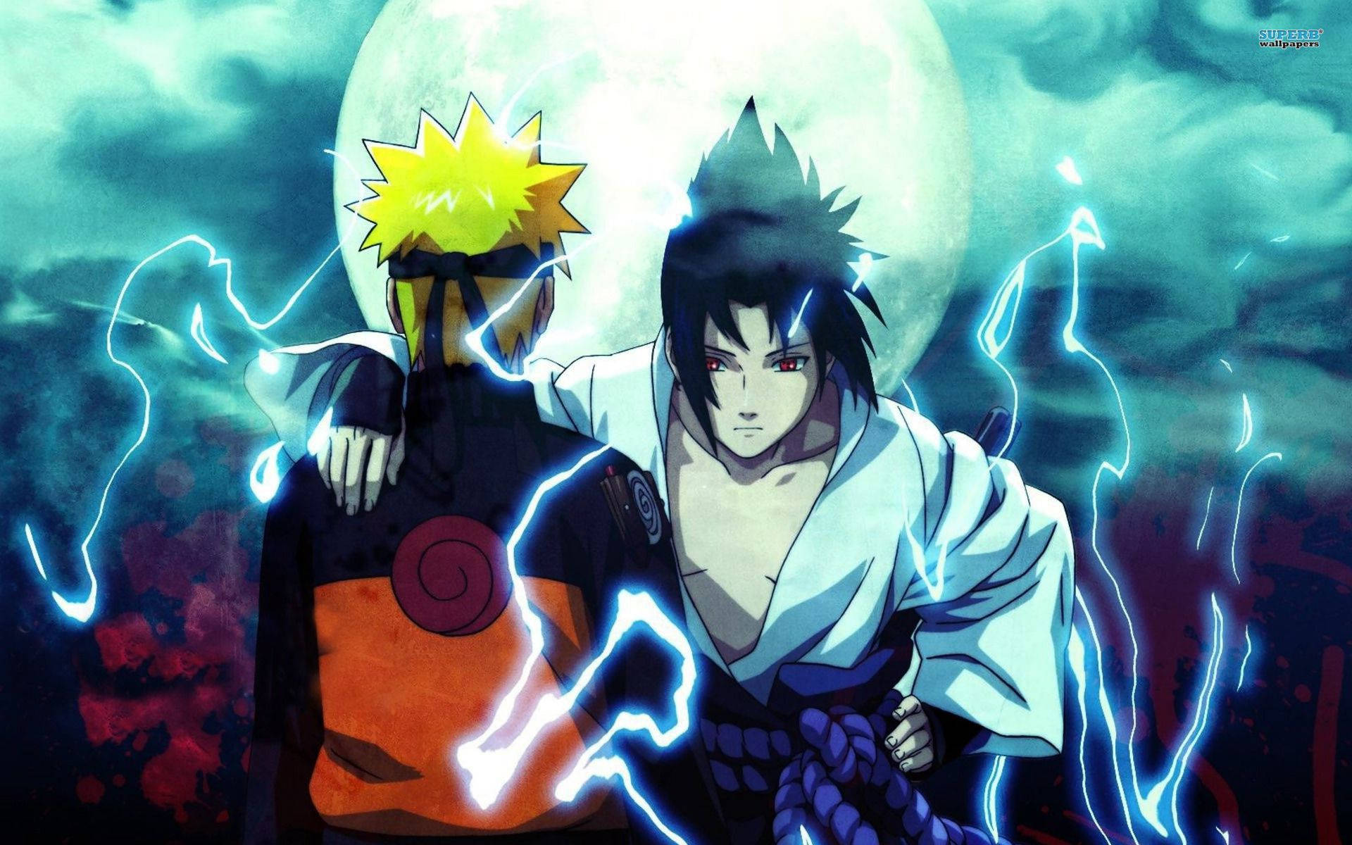 Arte genial de Naruto y Sasuke con rayos Fondos de pantalla