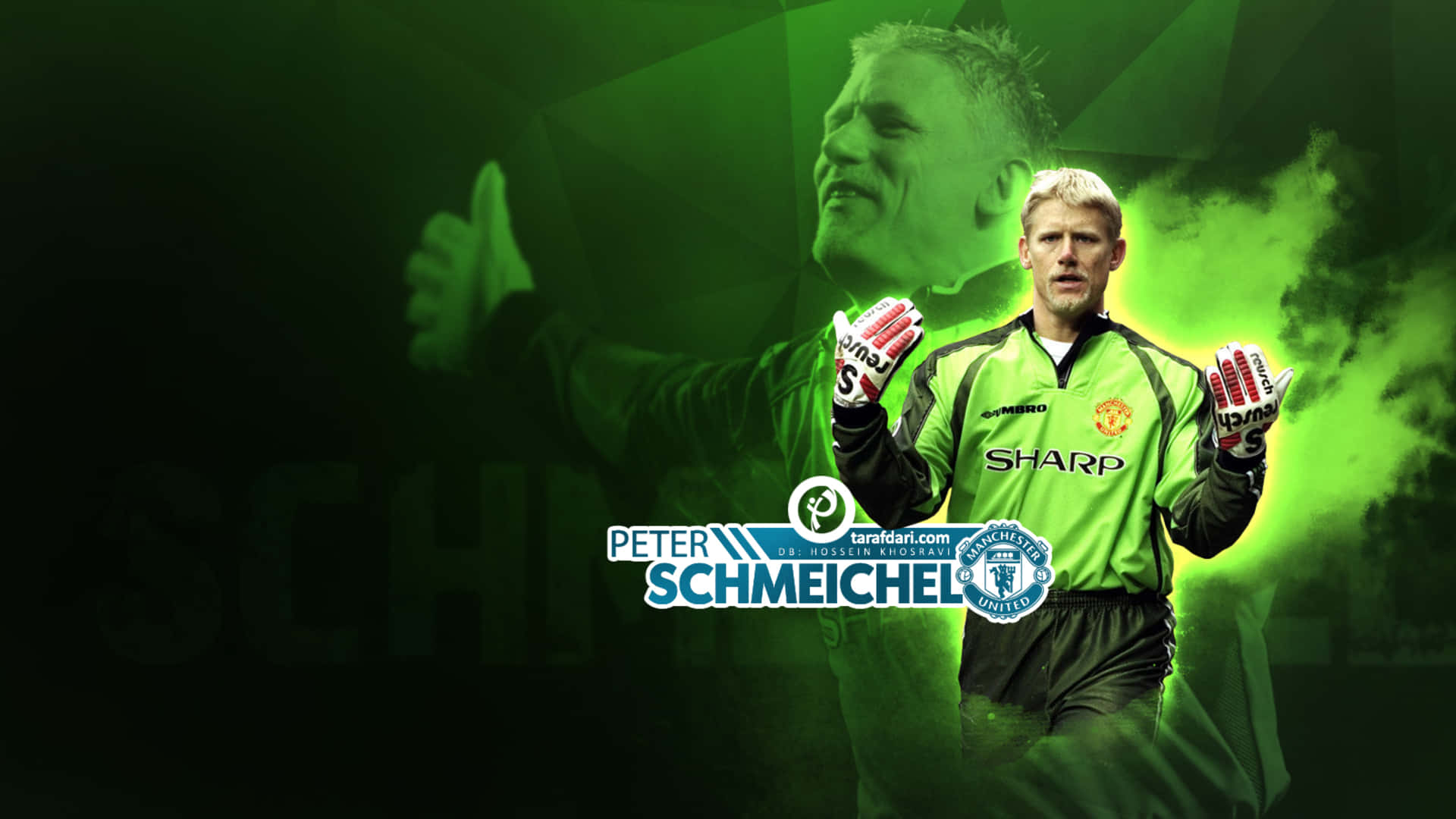 Arte gráfico verde de Peter Schmeichel, portero del Manchester United Fondos de pantalla