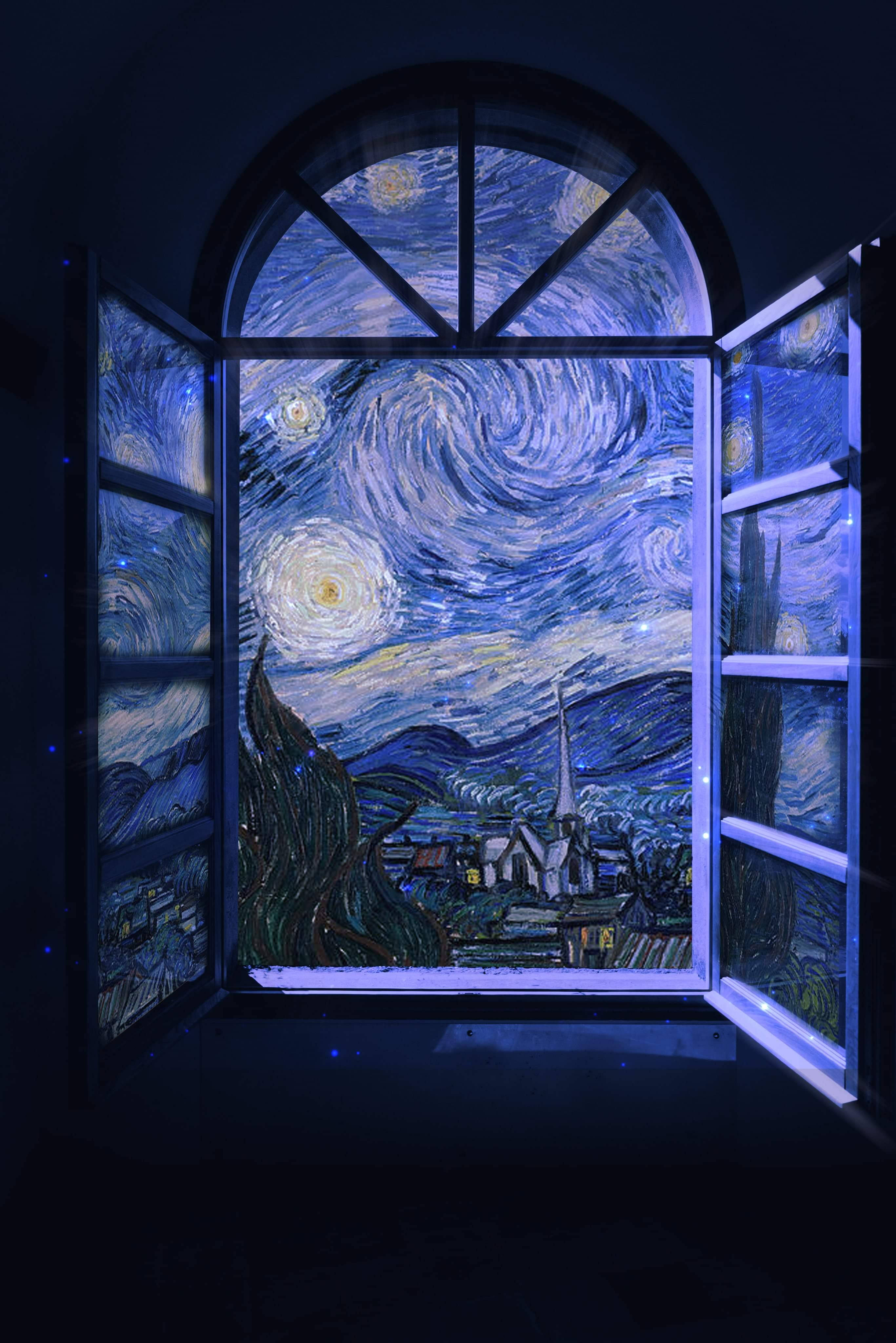 Arte mixto Ventana Noche Estrellada Van Gogh Fondos de pantalla