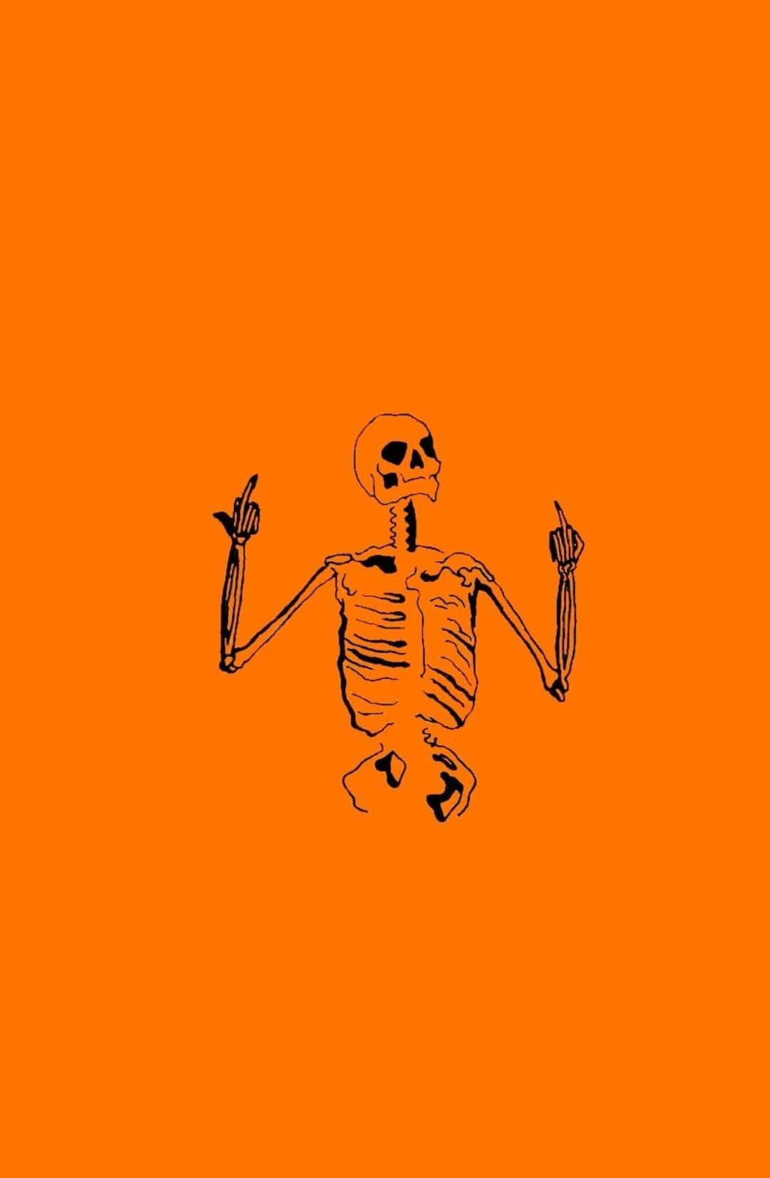 Arte Naranja de Esqueleto de Halloween Lindo y Estético Fondos de pantalla