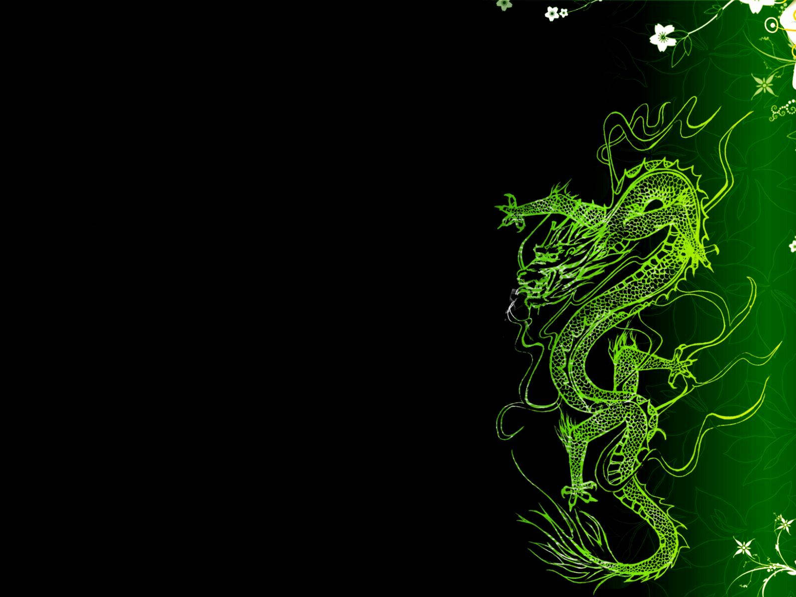 Arte Negro y Verde de Dragón Japonés para PC Fondos de pantalla