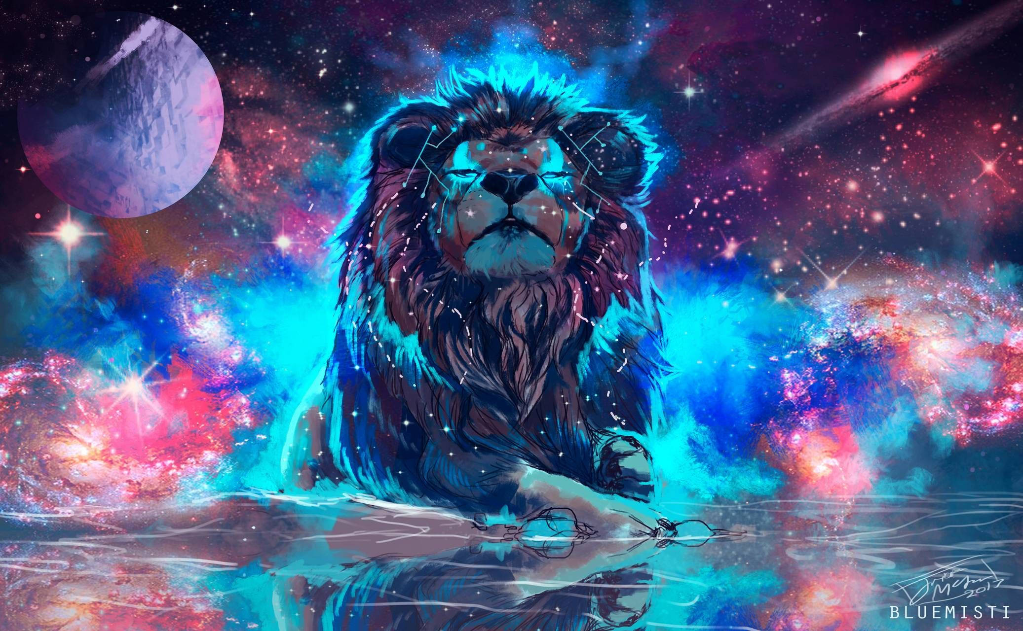 Arte neón de león relajante con galaxia Fondos de pantalla