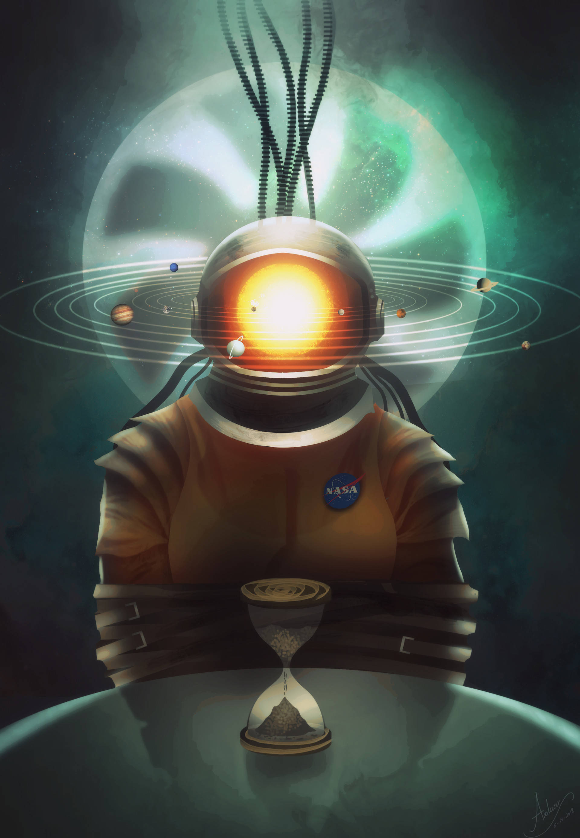 Arte Surrealista de Astronauta del Sistema Solar Fondos de pantalla